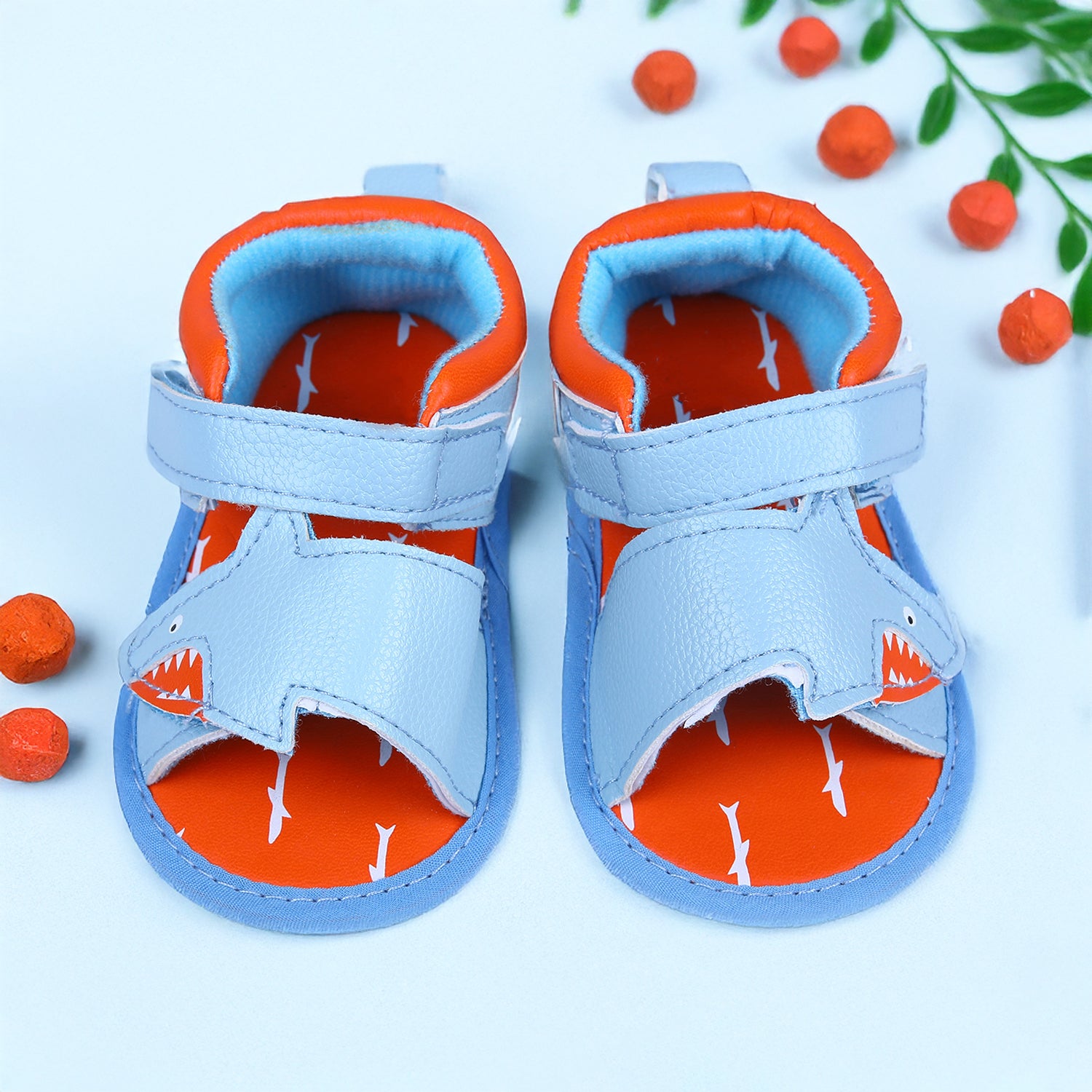 Shark Anti-Slip PU Leather Sole Sandals - Blue