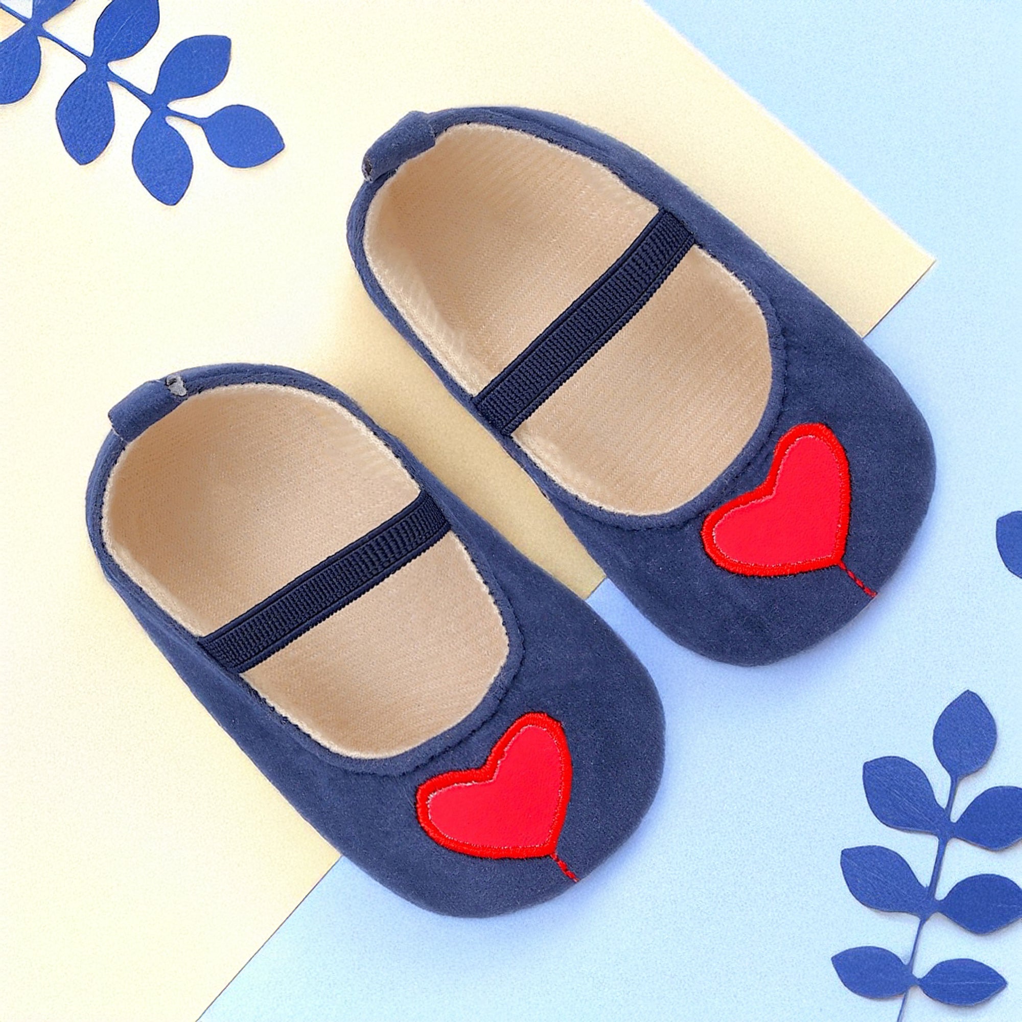 Baby Moo My Little Heart Anti-Skid Elastic Strap Ballerina Booties - Blue, Red