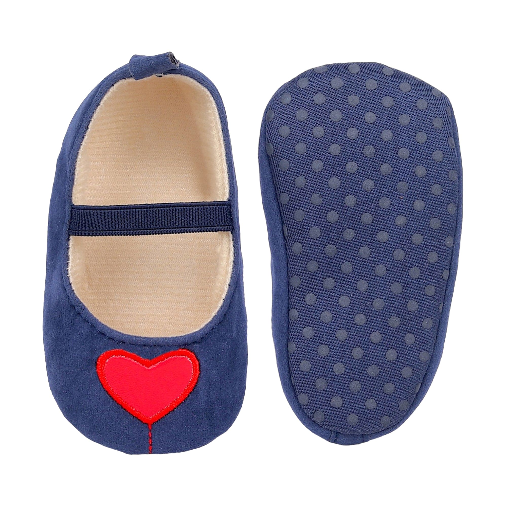 Baby Moo My Little Heart Anti-Skid Elastic Strap Ballerina Booties - Blue, Red