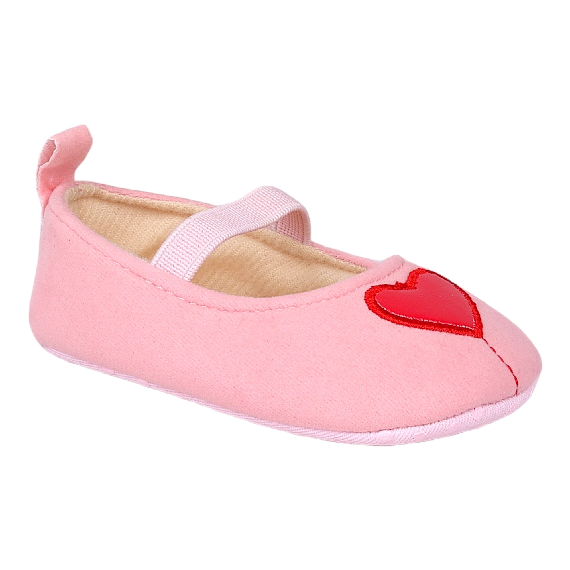 Baby Moo Sweet Heart Anti-Skid Elastic Strap Ballerina Booties - Pink, Red