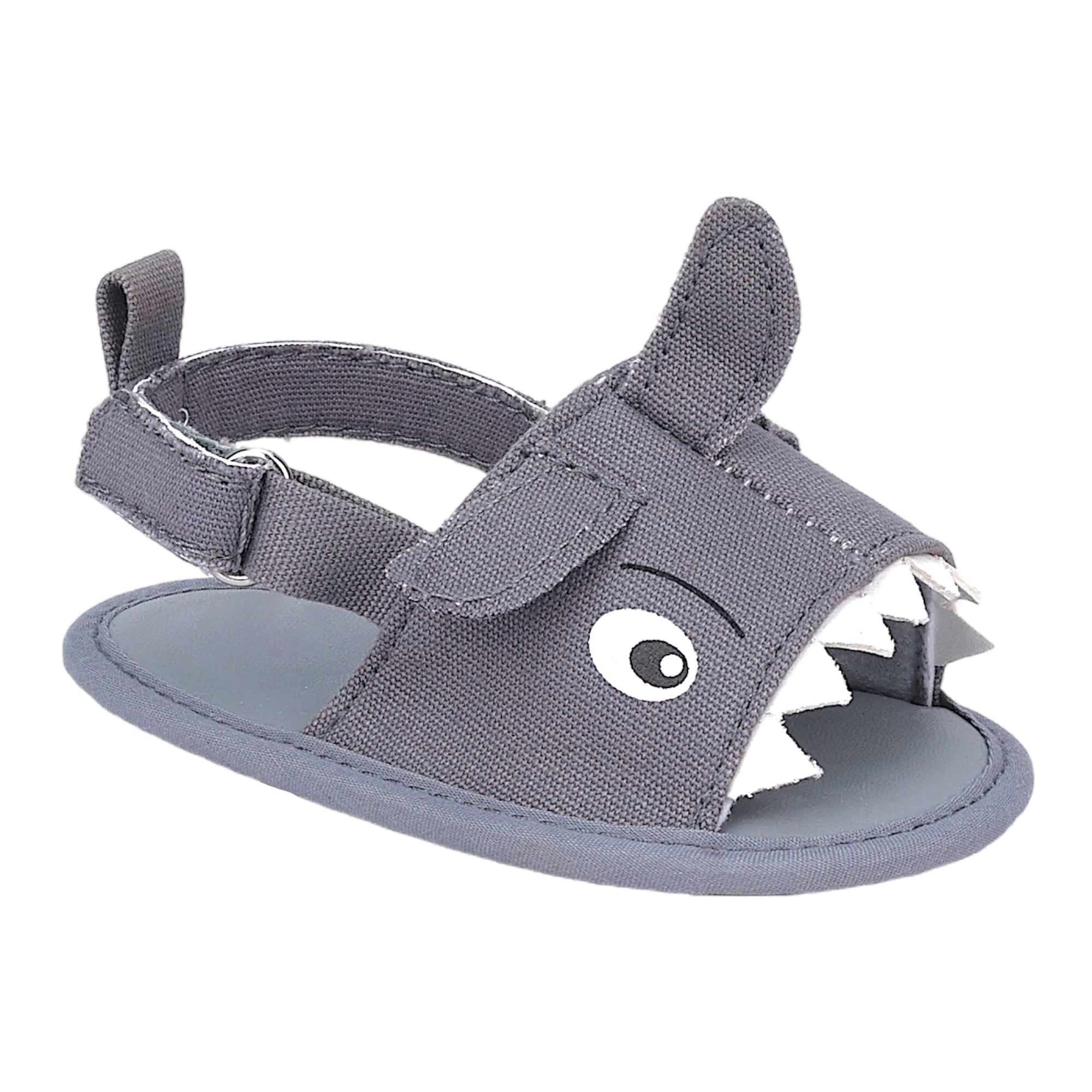 Baby Moo 3D Shark Doo Doo Doo Velcro Straps Anti-Skid Sandals - Grey