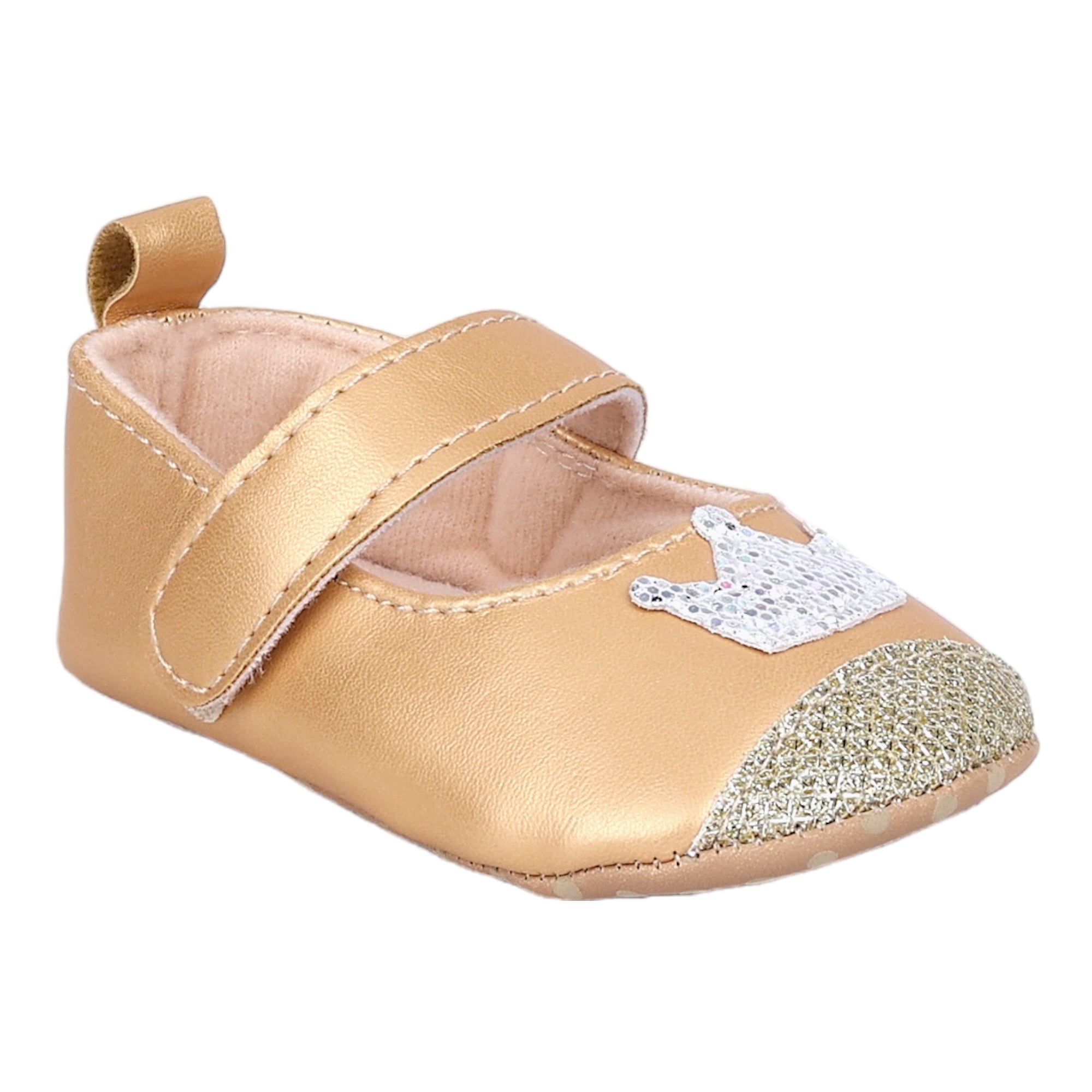 Baby Moo Crown Sequin Partywear Anti-Skid Ballerina Booties - Gold, Metallic