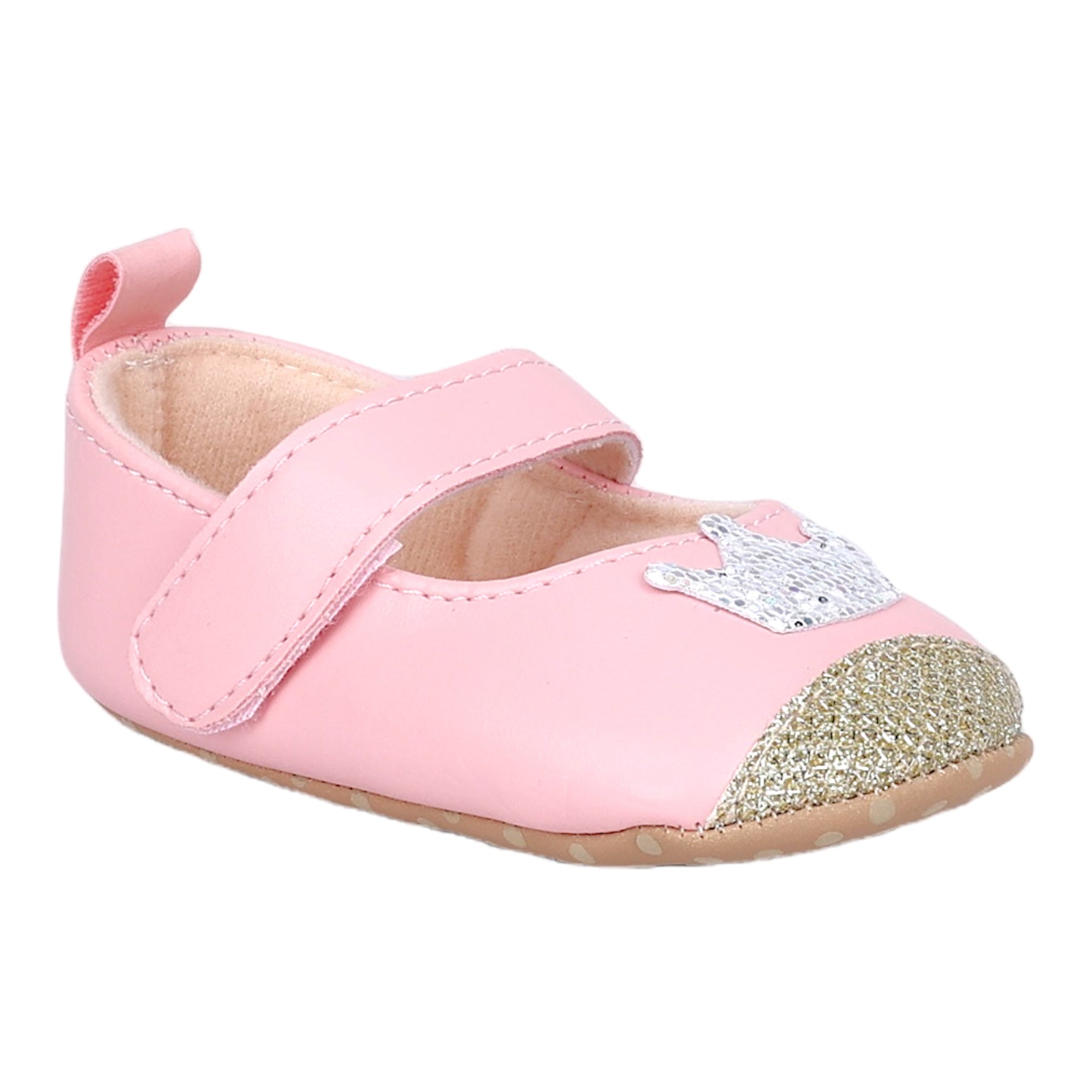 Baby Moo Crown Sequin Partywear Anti-Skid Ballerina Booties - Pink