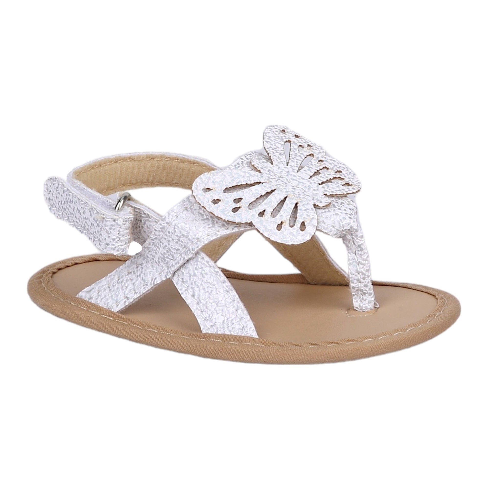 Baby Moo Sequin Butterfly Velcro Straps Anti-Skid Open Toe Sandals - White