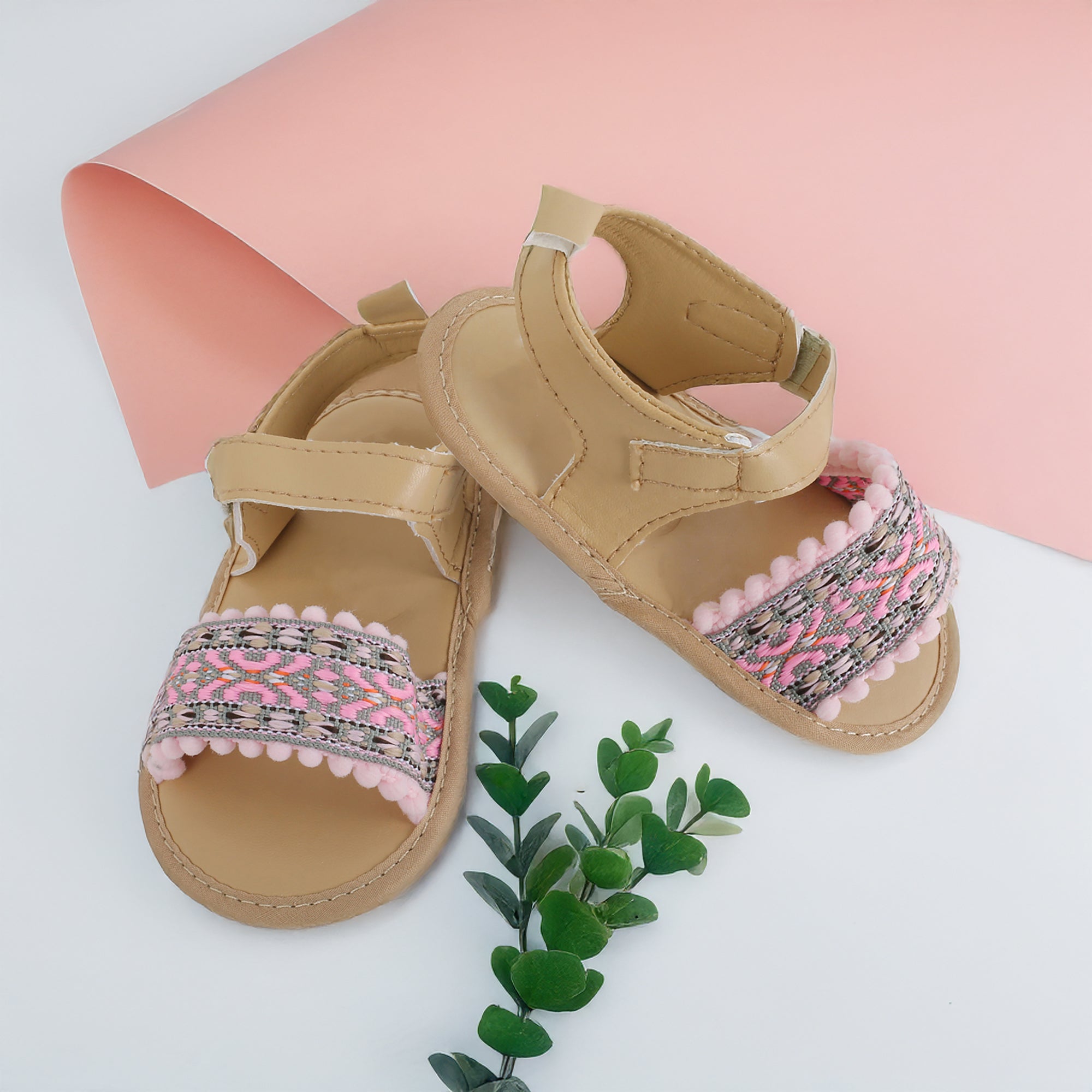 Baby Moo Embroidered Pink Sandals