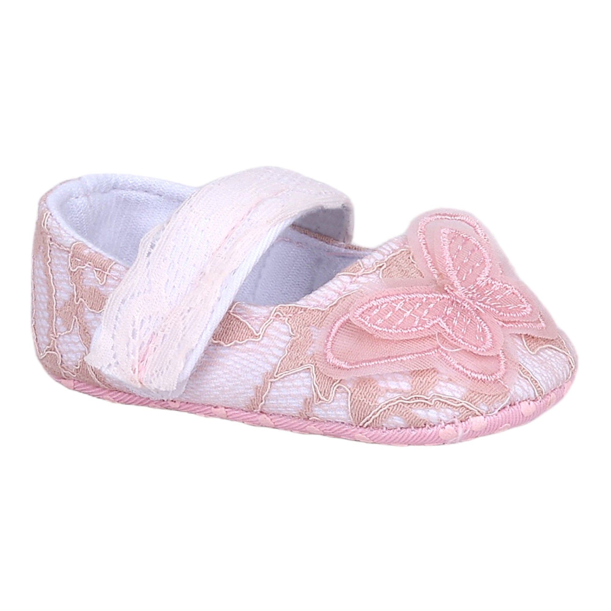 Baby Moo Embellished Butterfly Velcro Strap Lace Ballerina Booties - Pink