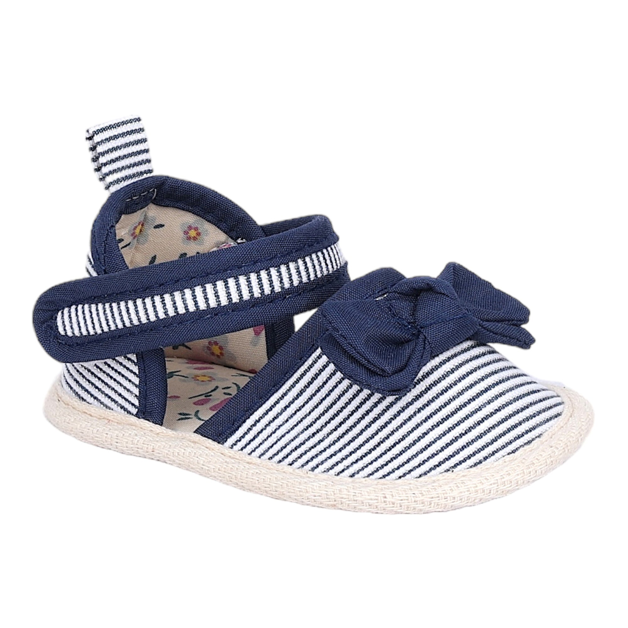 Baby Moo Bow Nautical Striped Velcro Straps Anti-Skid Sandals - Blue