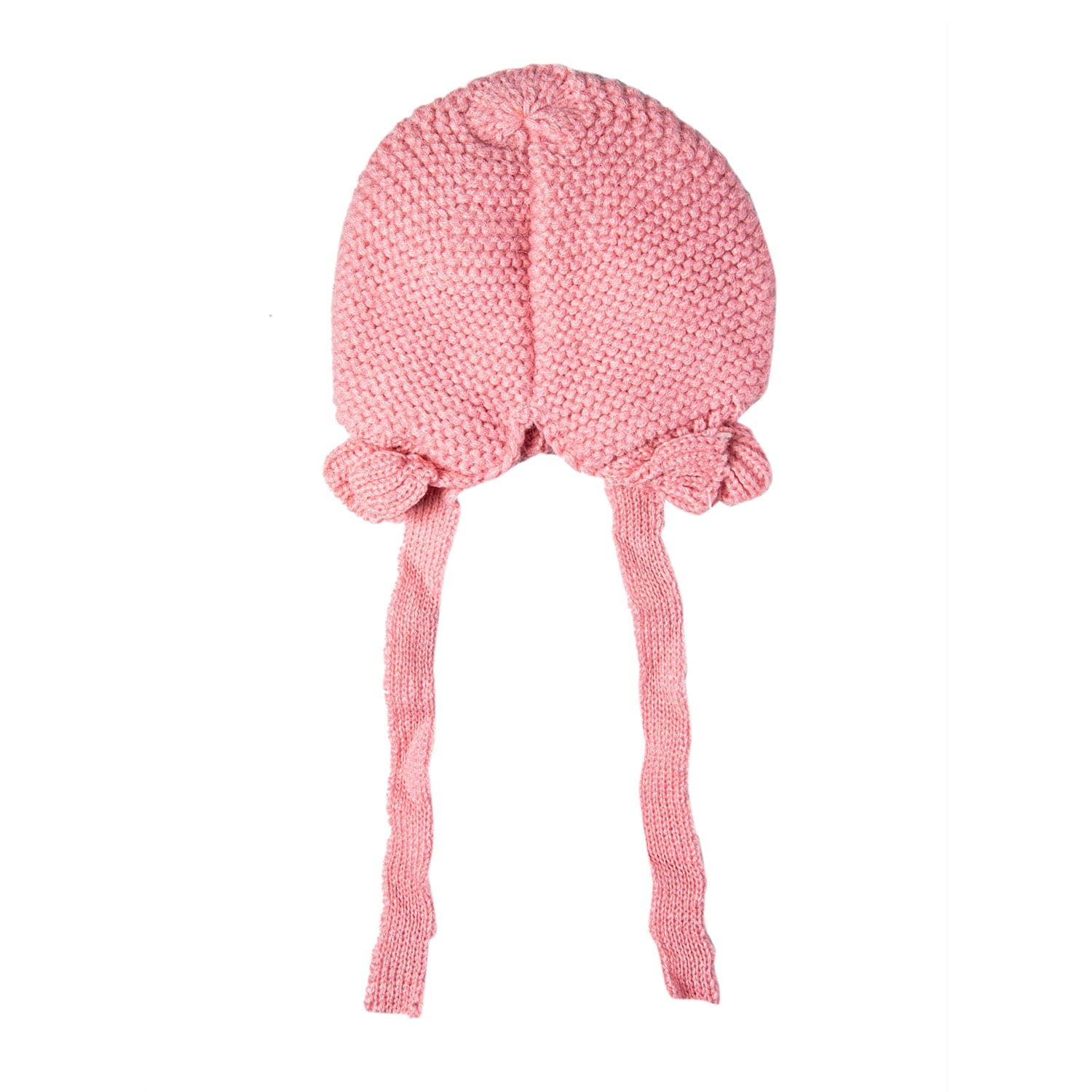 Knit Woollen Cap With Tie Knot For Ear Cover Strawberry Pink