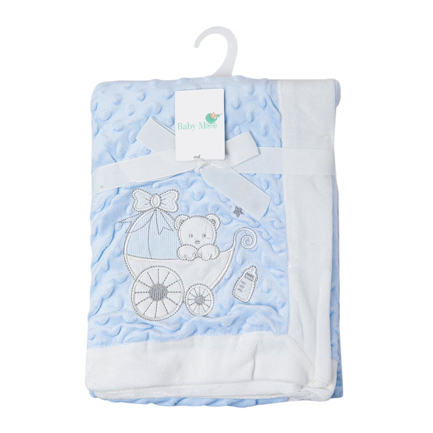 Baby Bear In Pram Soft Reversible Bubble Blanket Blue