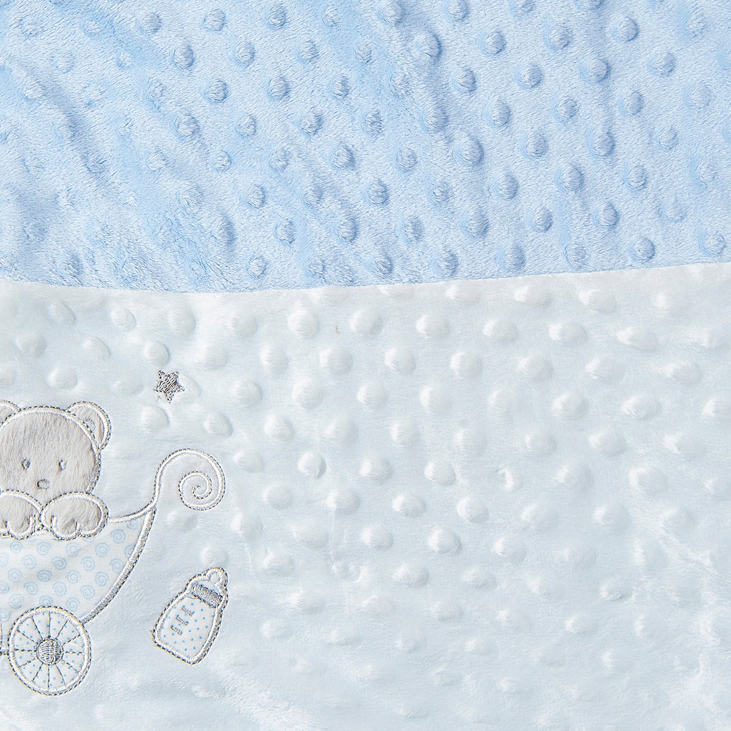 Baby Bear In Pram Soft Reversible Bubble Blanket Blue - Baby Moo