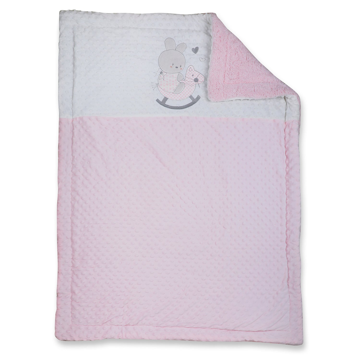 Baby Moo Bear In Pram Snuggly Bubble Blanket - Pink - Baby Moo