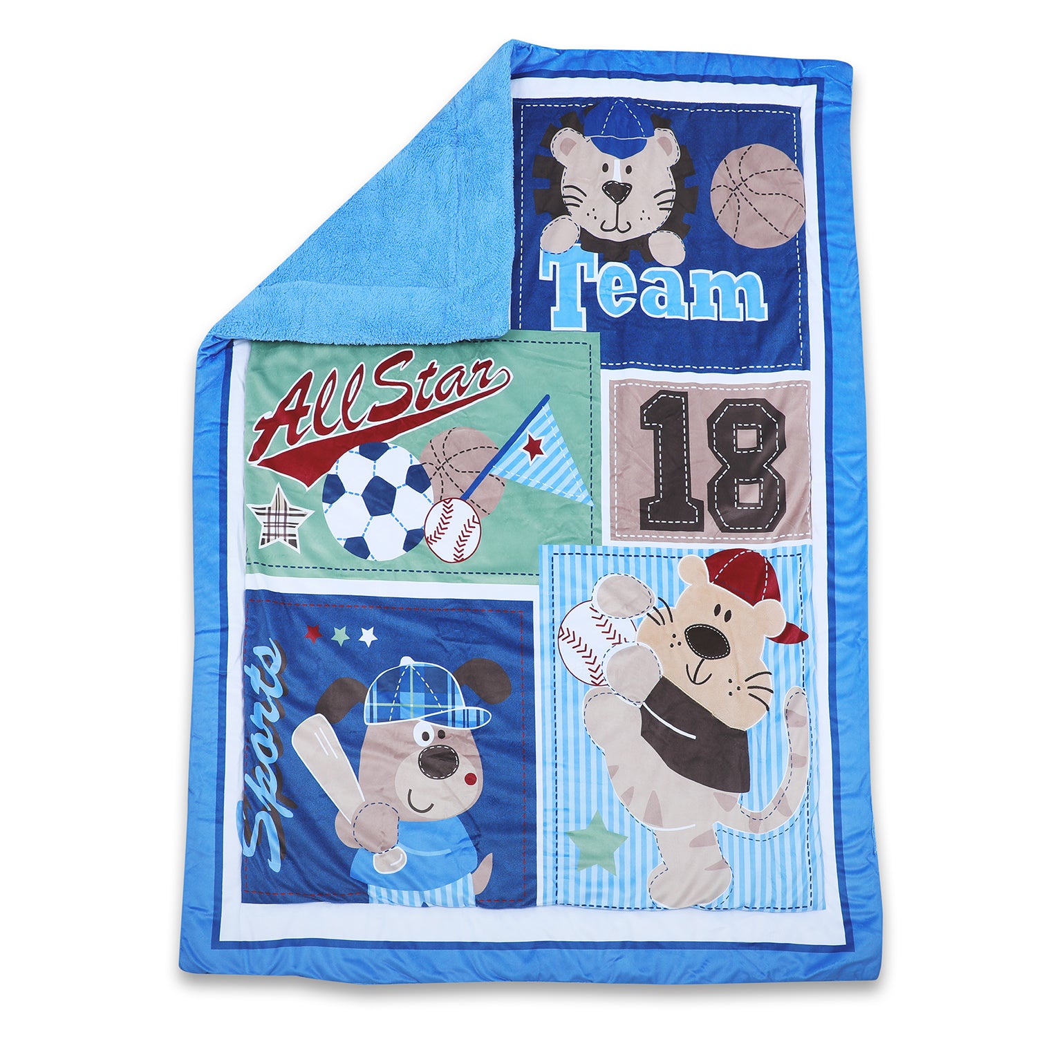 Baby Moo Sporty Champions Soft Fur Blanket - Blue - Baby Moo
