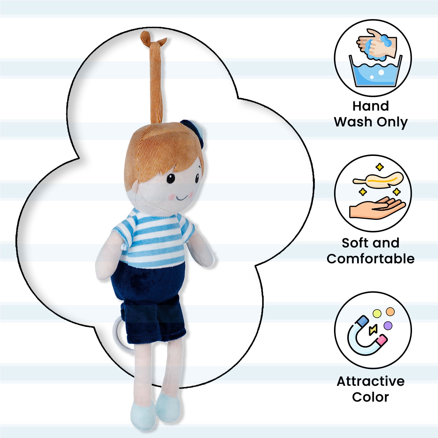 Baby Moo Chubby Boy Hanging Musical Pulling Toy Doll - Navy Blue