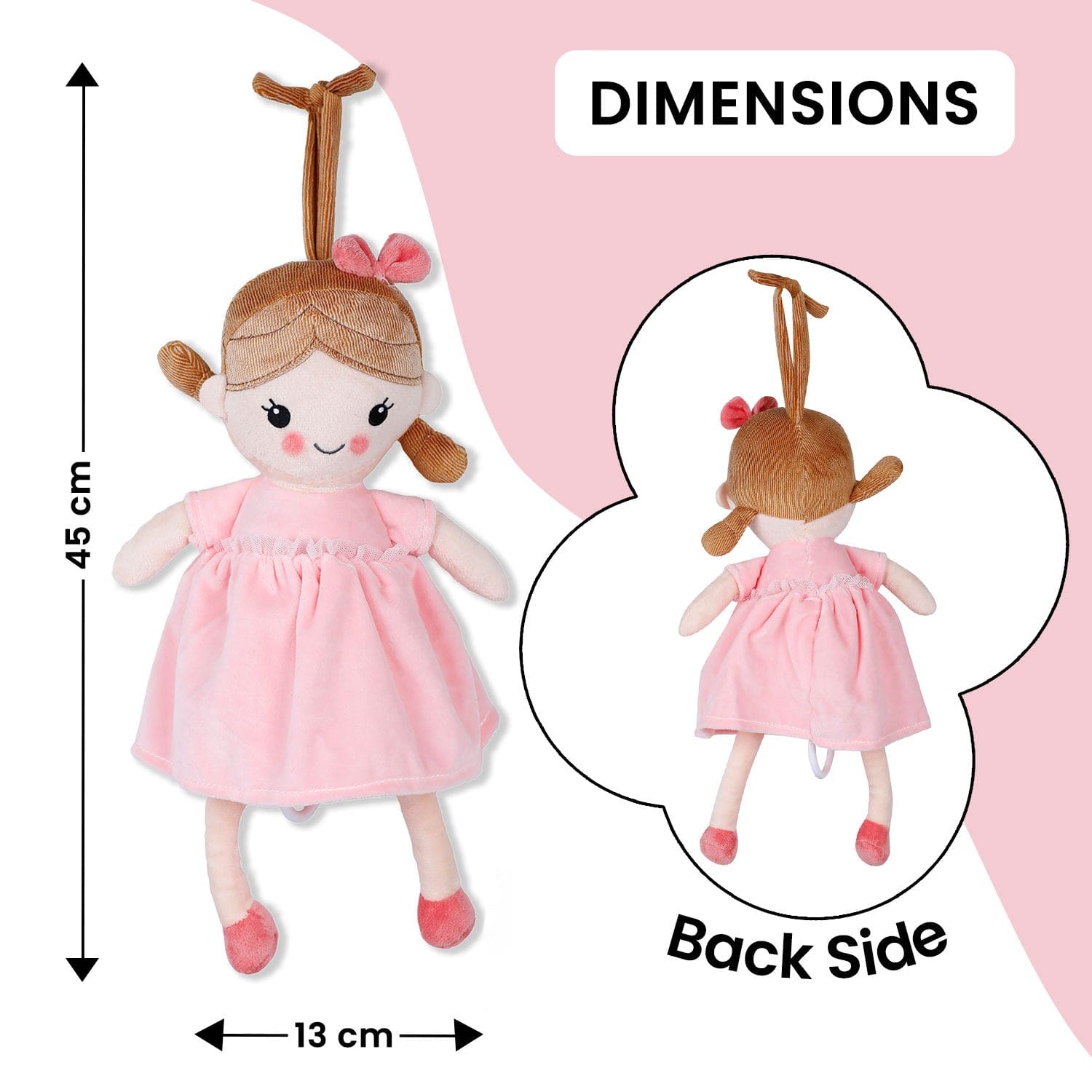 Baby Moo Chubby Doll Hanging Musical Pulling Toy Doll - Pink