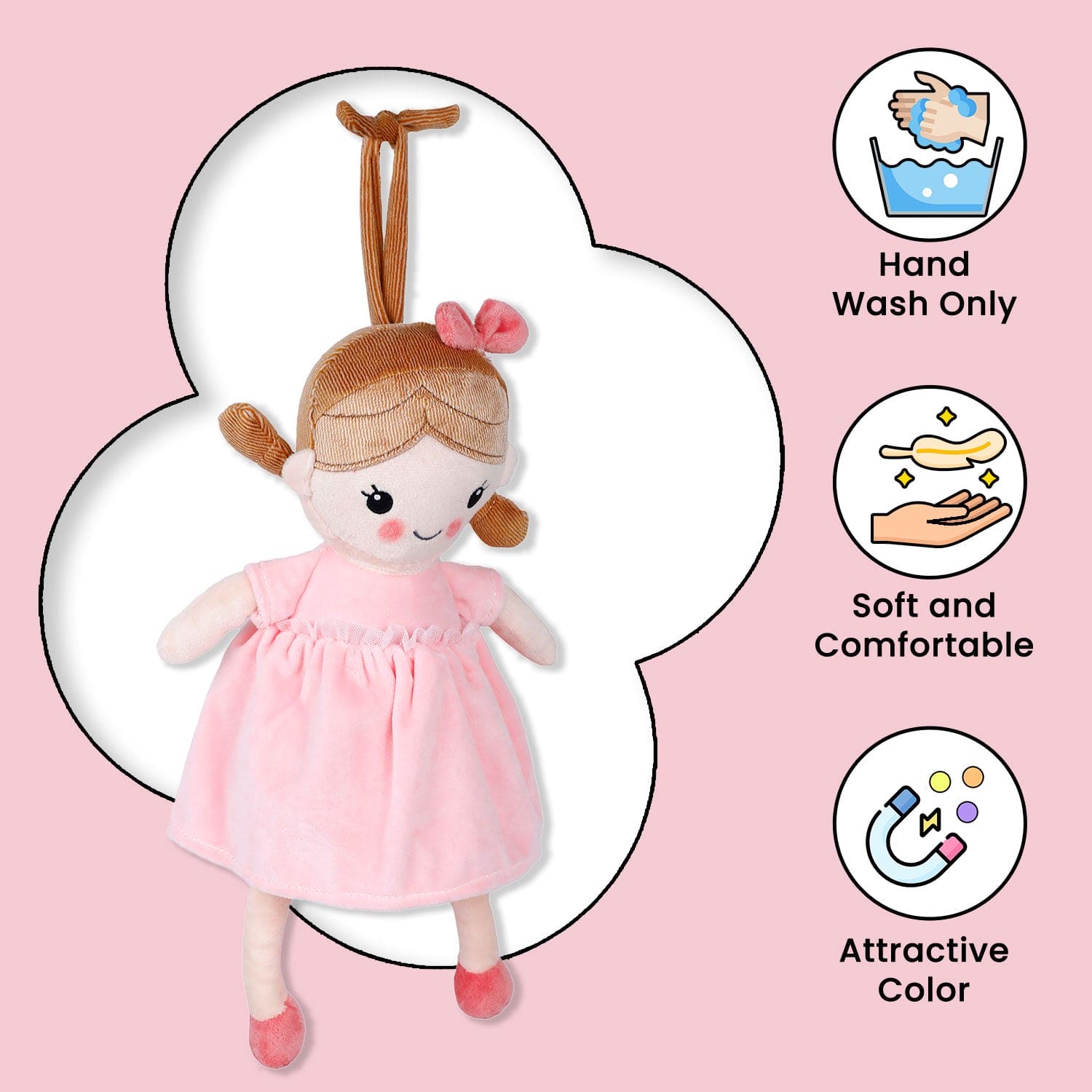 Baby Moo Chubby Doll Hanging Musical Pulling Toy Doll - Pink