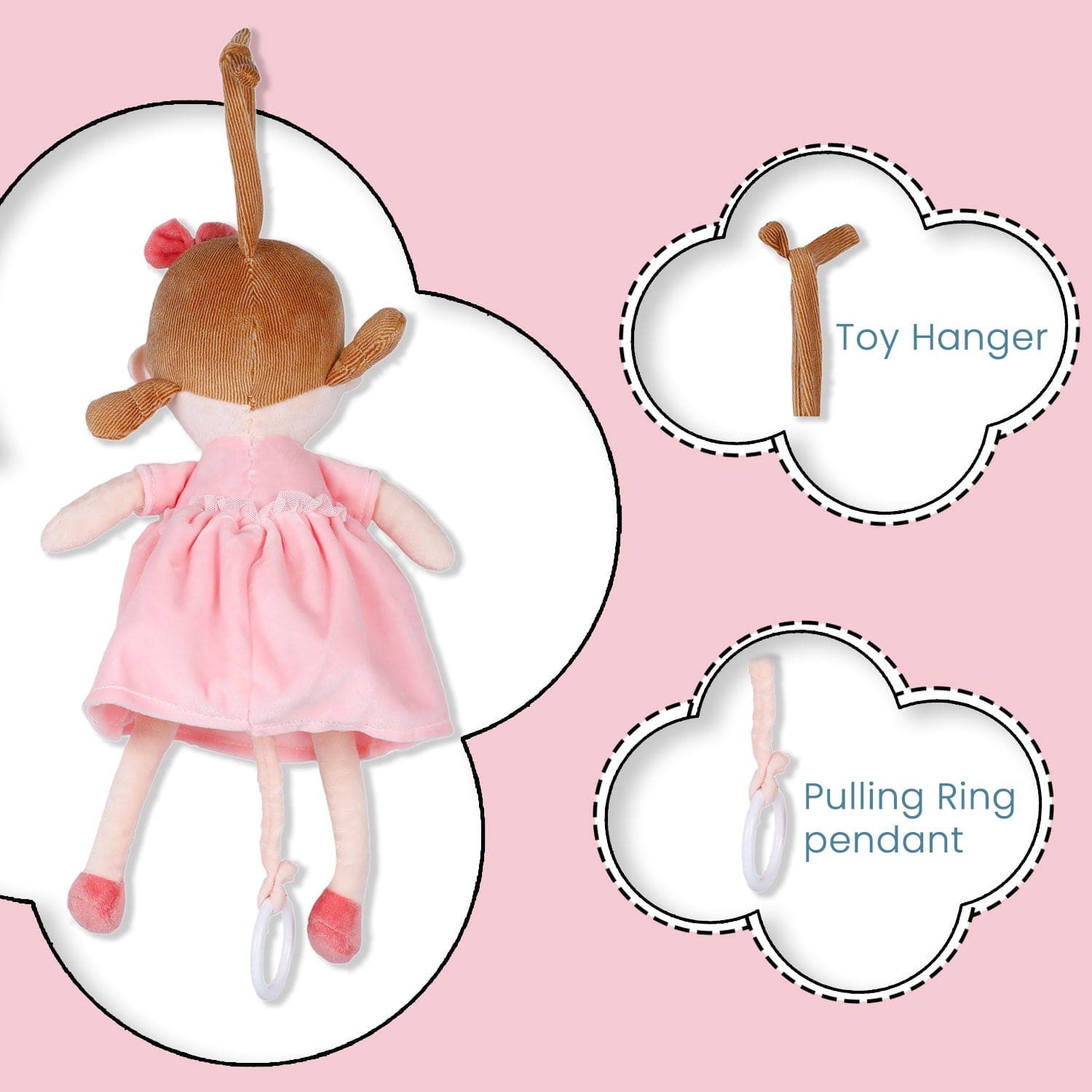 Baby Moo Chubby Doll Hanging Musical Pulling Toy Doll - Pink