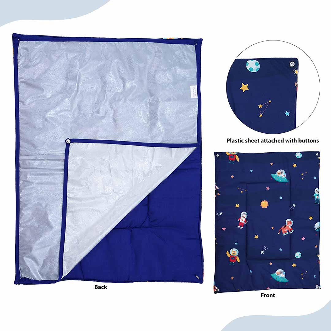 Baby Moo Spaceship 3 Quilted Cotton And 1 Attachable Waterproof Diaper Changing Sheet Set - Blue - Baby Moo
