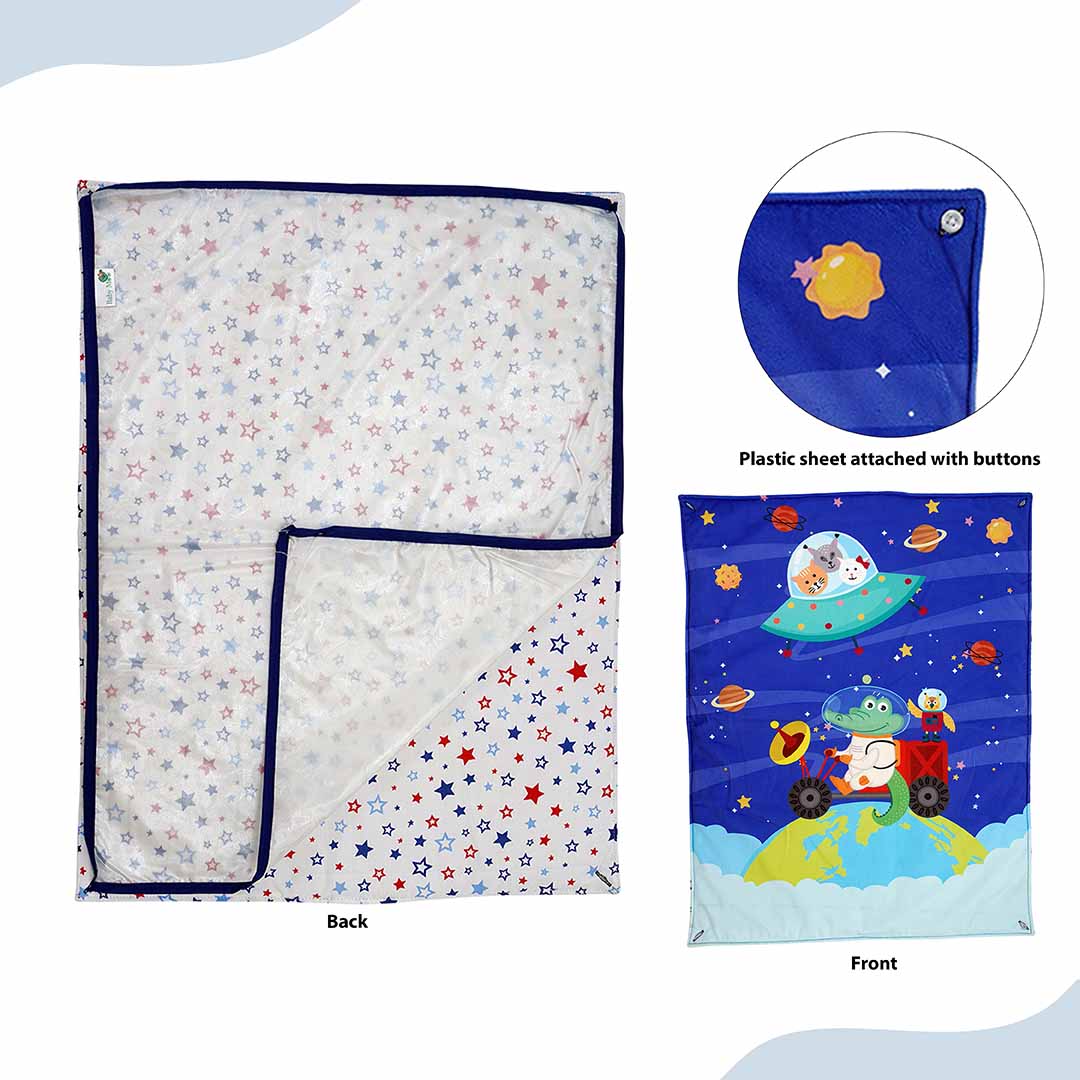 Baby Moo Space 3 Velvet And 1 Waterproof Diaper Changing Sheet Set - Blue - Baby Moo