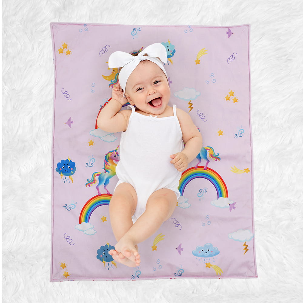 Baby Moo Unicorn 3 Velvet And 1 Waterproof Diaper Changing Sheet Set - Pink