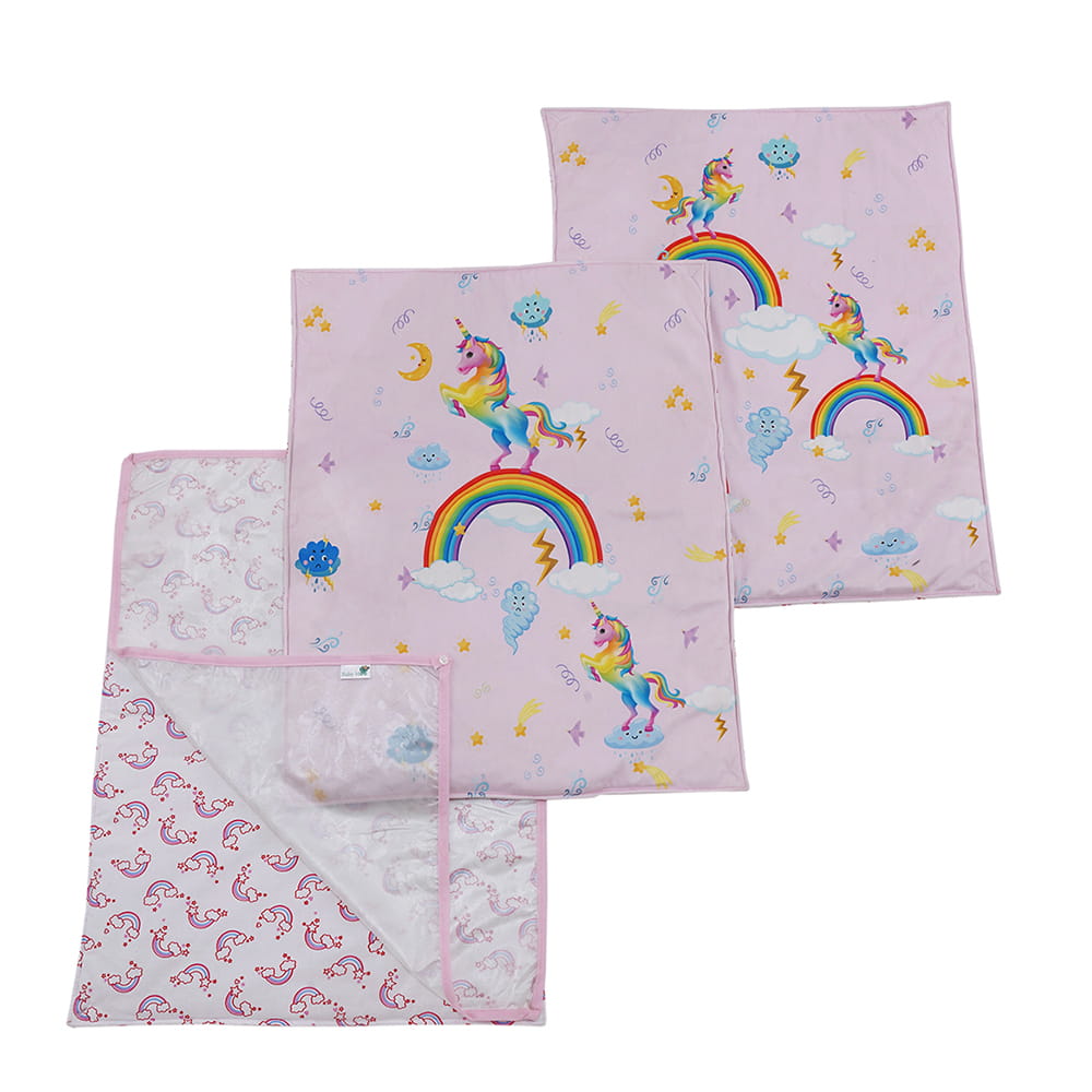 Baby Moo Unicorn 3 Velvet And 1 Waterproof Diaper Changing Sheet Set - Pink - Baby Moo