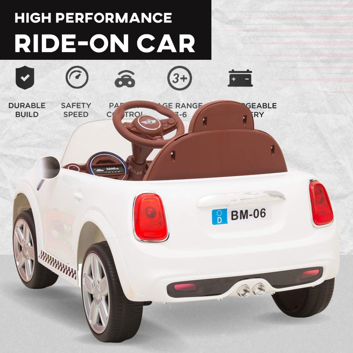 Baby Moo Mini Cooper Electric Ride-On Car for Kids | Rechargeable 12V Battery | Remote Control | USB MP3 Player | Ages 1-5 - White