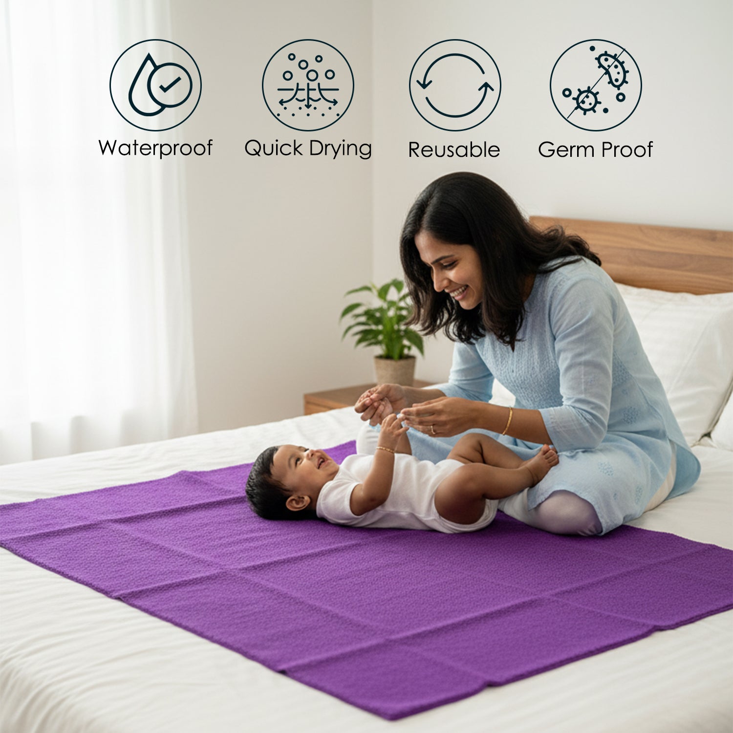 Baby Moo Plain Changeable Dry Sheet Water-resistant Bed Protector -Amethyst