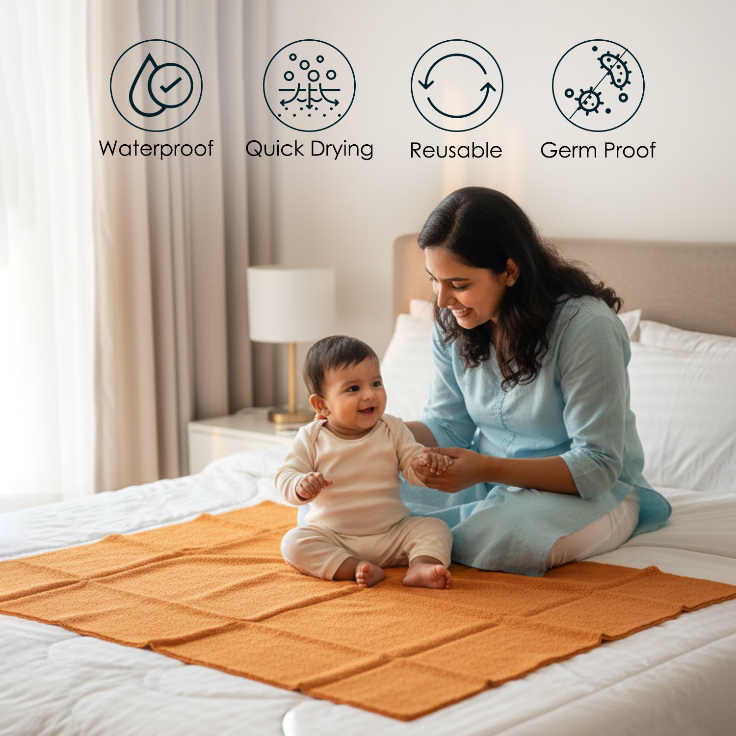 Baby Moo Plain Changeable Dry Sheet Water-resistant Bed Protector Pack Of 3 - Blue, Brown And Olive Green