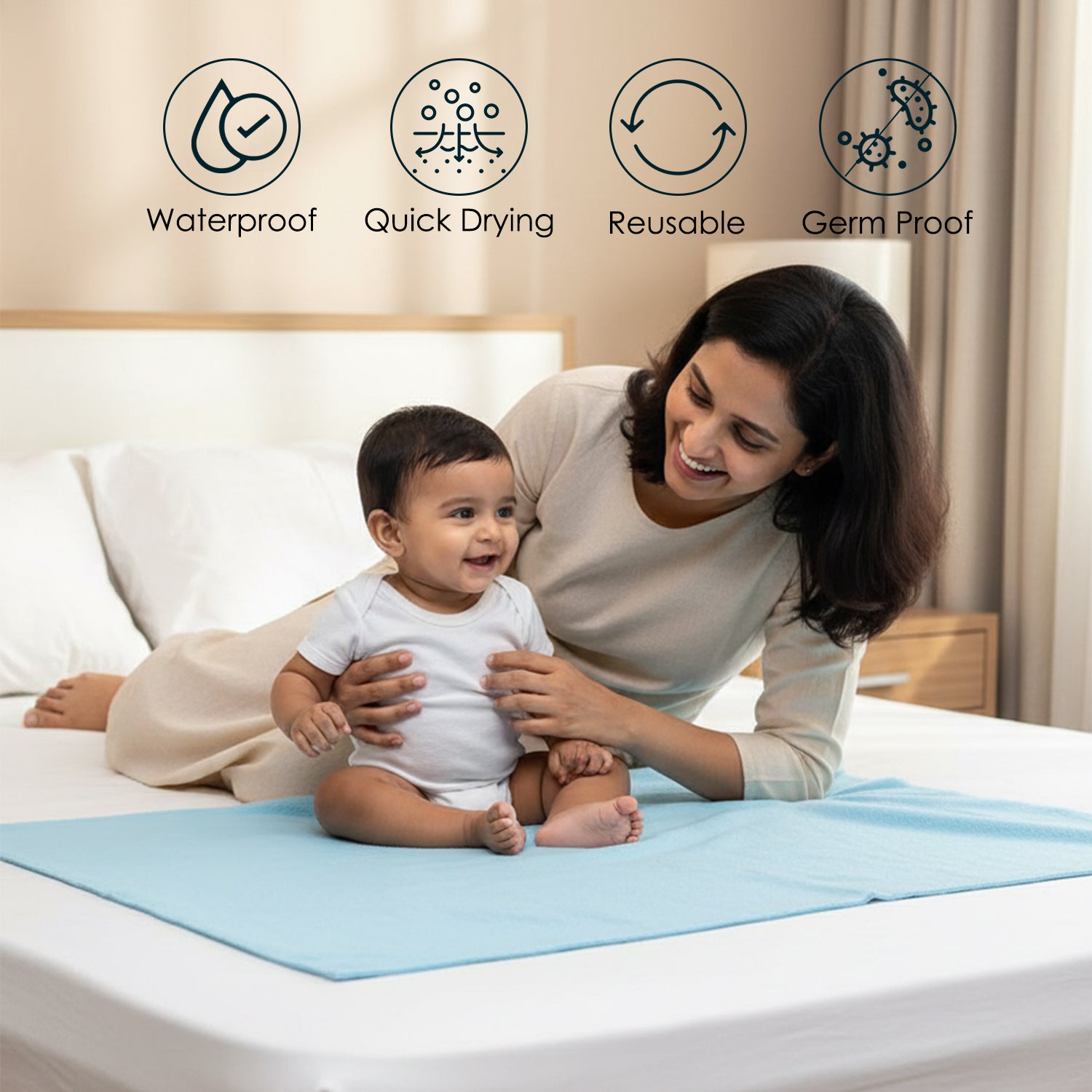 Baby Moo Plain Changeable Dry Sheet Water-resistant Bed Protector - Blue