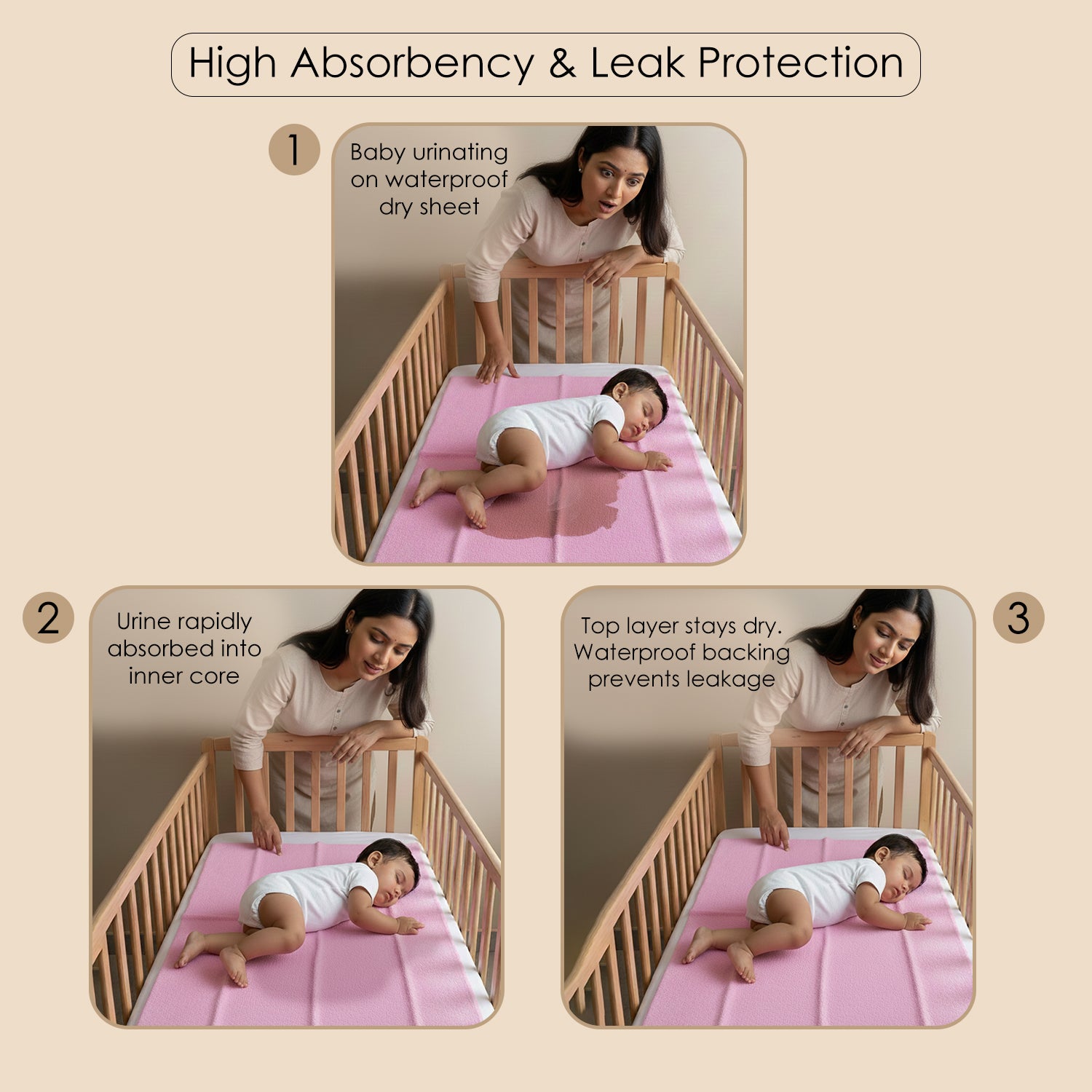 Baby Moo Plain Changeable Dry Sheet Water-resistant Bed Protector Pack Of 2 - Burgundy, Pink