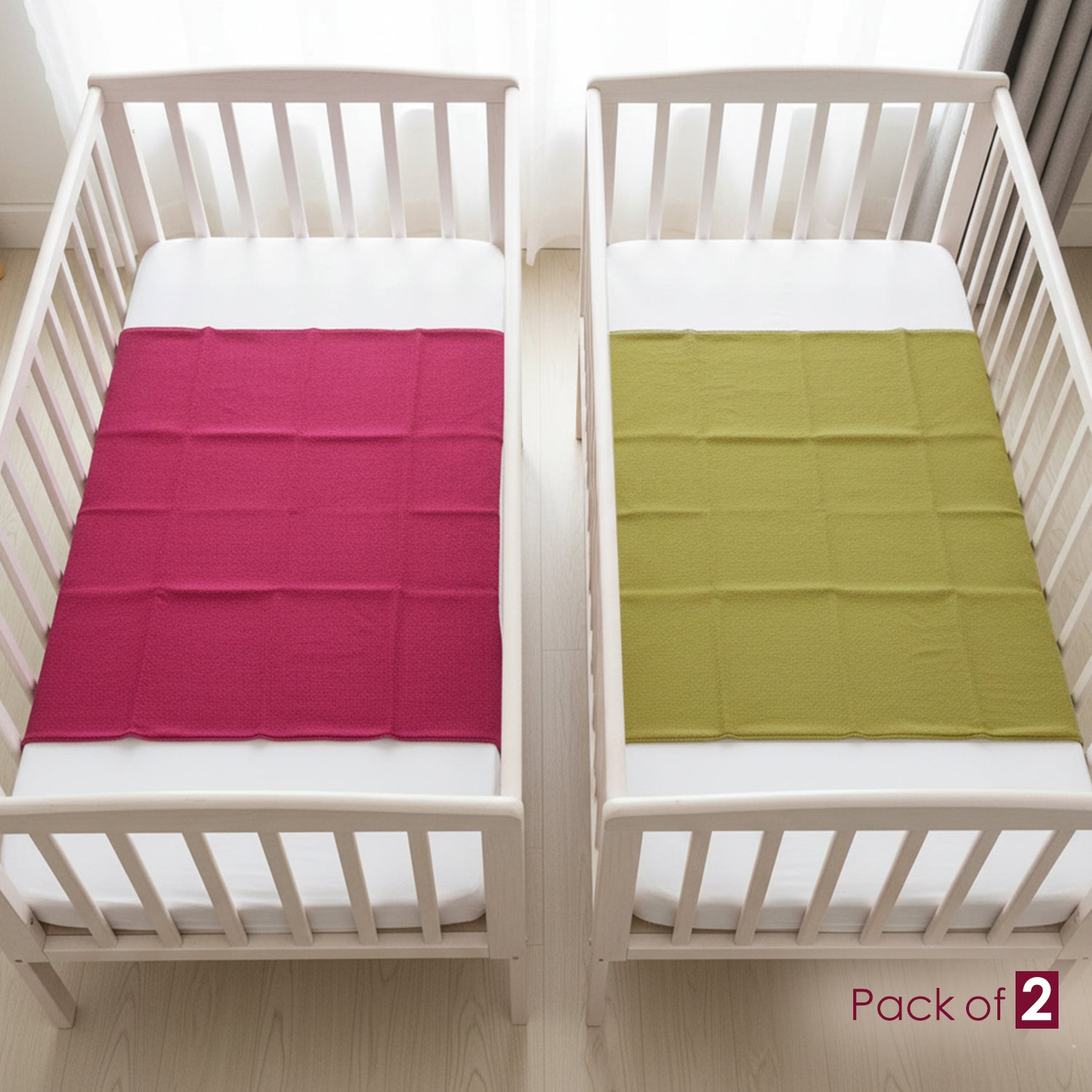 Baby Moo Plain Changeable Dry Sheet Water-resistant Bed Protector Pack Of 2 - Pink, Olive Green