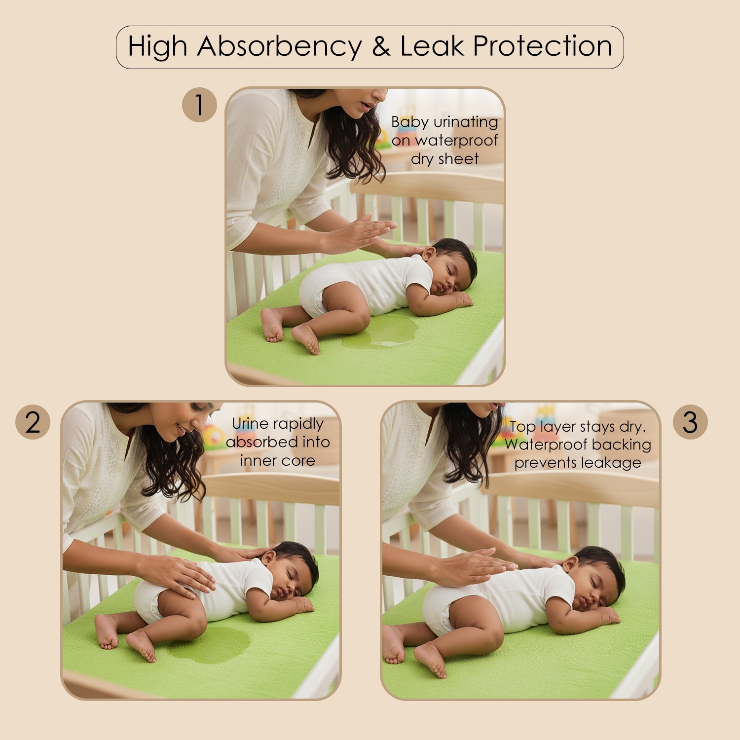 Baby Moo Plain Changeable Dry Sheet Water-resistant Bed Protector - Green