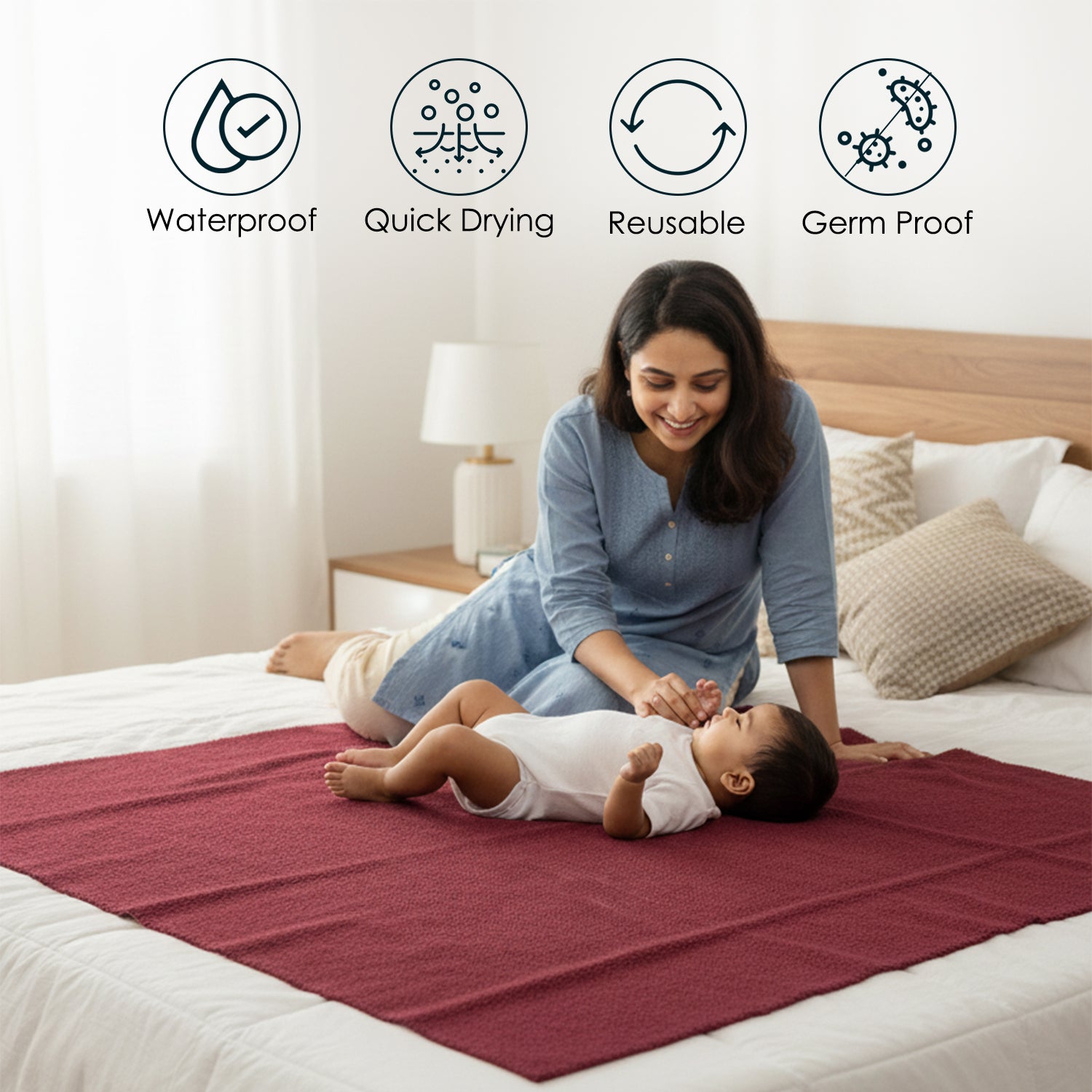 Baby Moo Plain Changeable Dry Sheet Water-resistant Bed Protector - Maroon