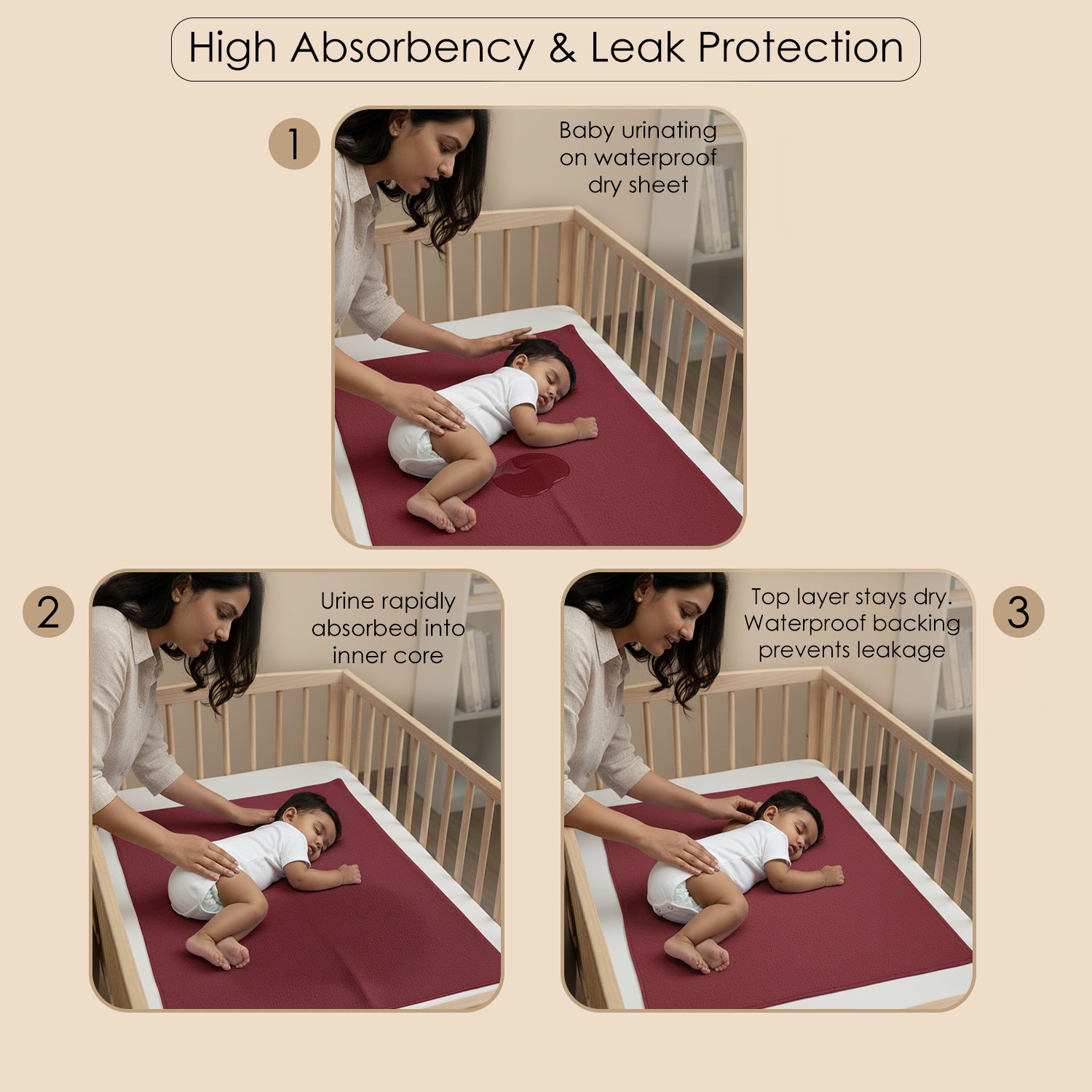 Baby Moo Plain Changeable Dry Sheet Water-resistant Bed Protector - Maroon