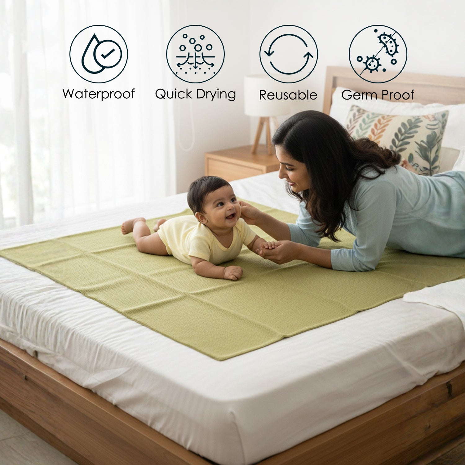 Baby Moo Plain Changeable Dry Sheet Water-resistant Bed Protector - Olive Green