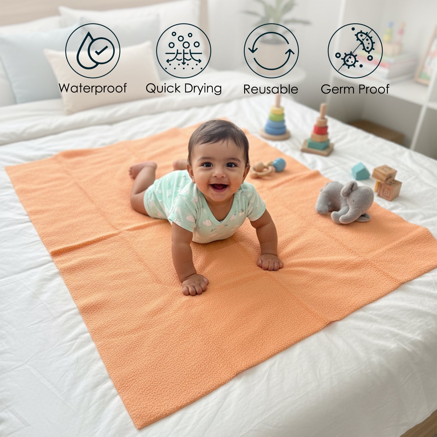 Baby Moo Plain Changeable Dry Sheet Water-resistant Bed Protector - Orange