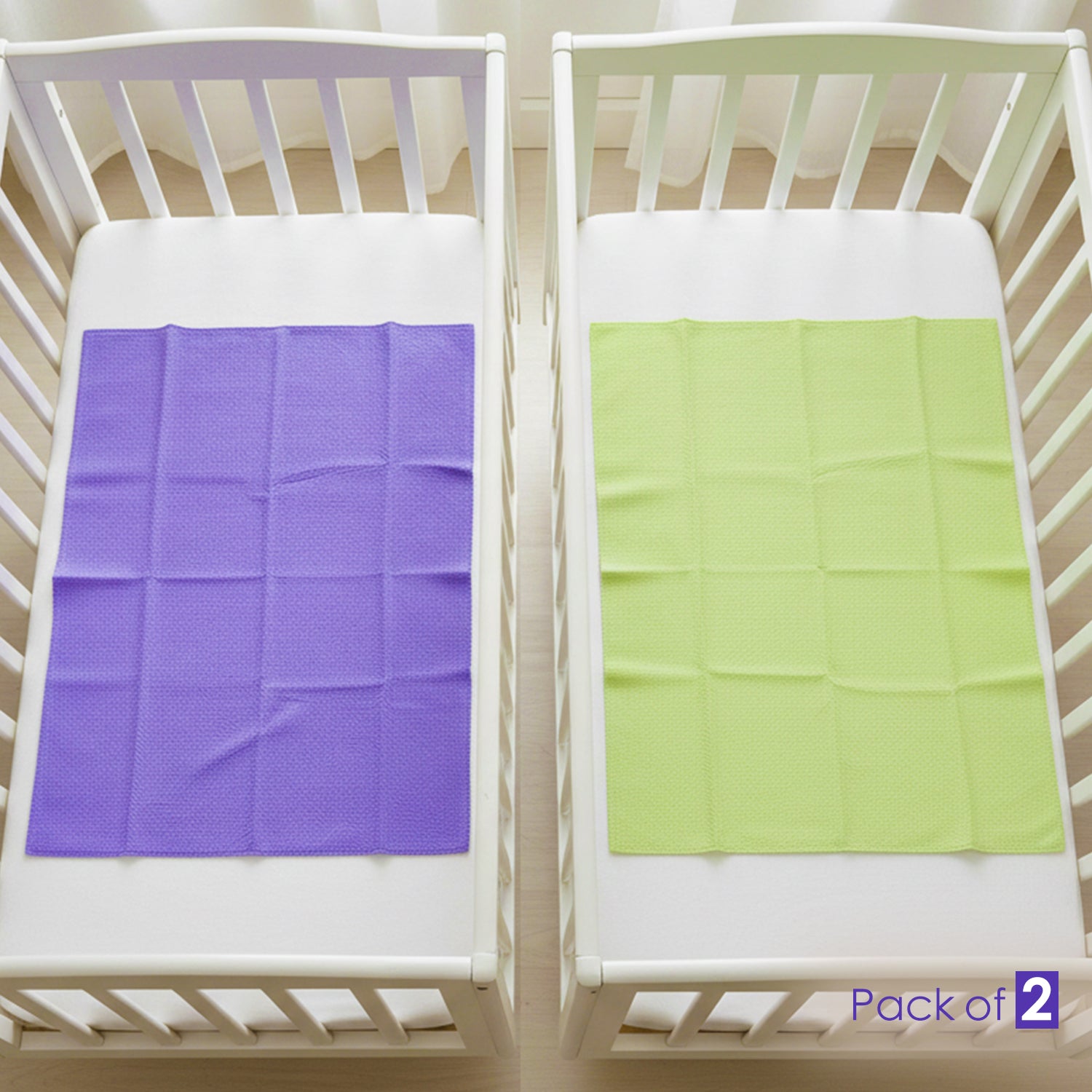 Baby Moo Plain Changeable Dry Sheet Water-resistant Bed Protector Pack Of 2 - Purple, Green