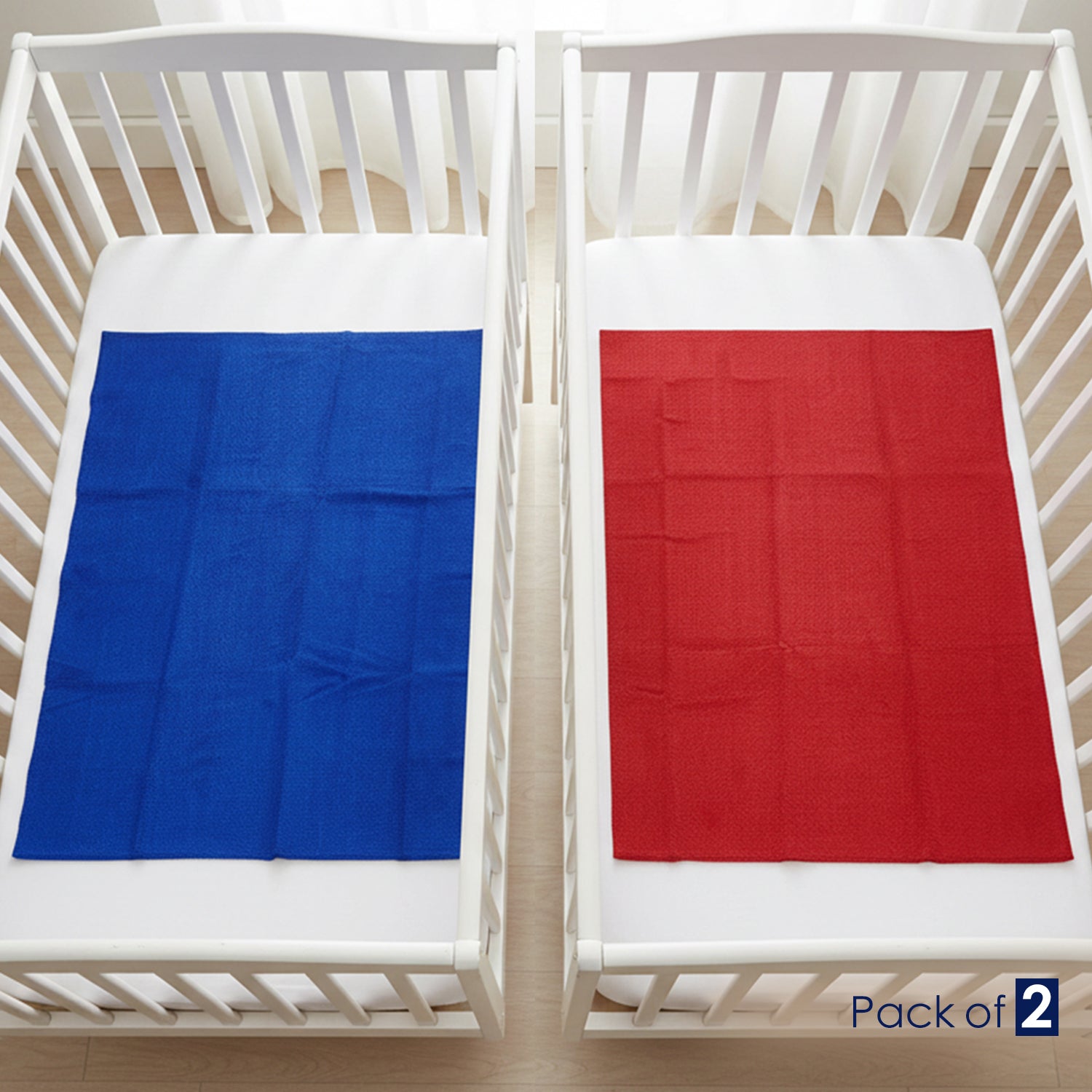 Baby Moo Plain Changeable Dry Sheet Water-resistant Bed Protector Pack Of 2 - Royal Blue, Red