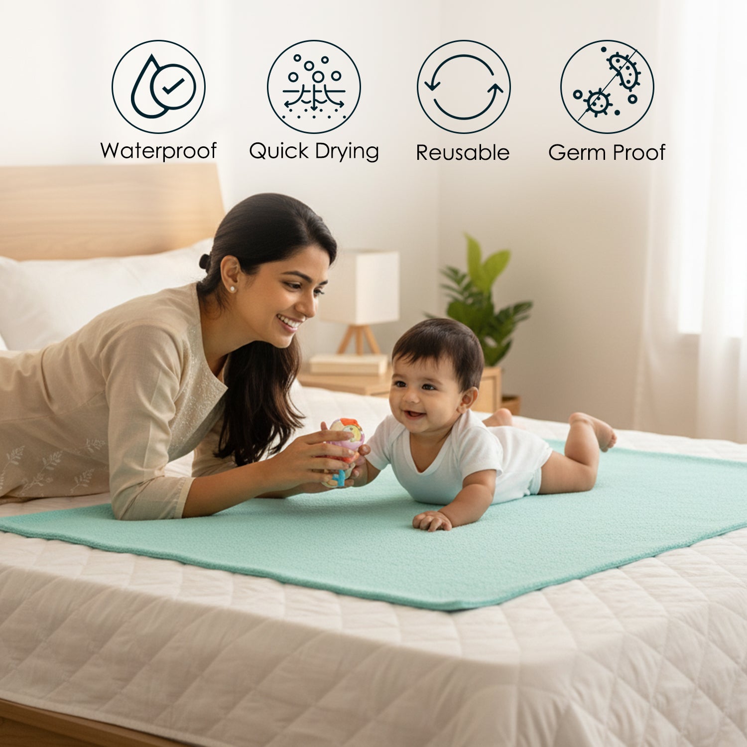 Baby Moo Plain Changeable Dry Sheet Water-resistant Bed Protector - Sea Green