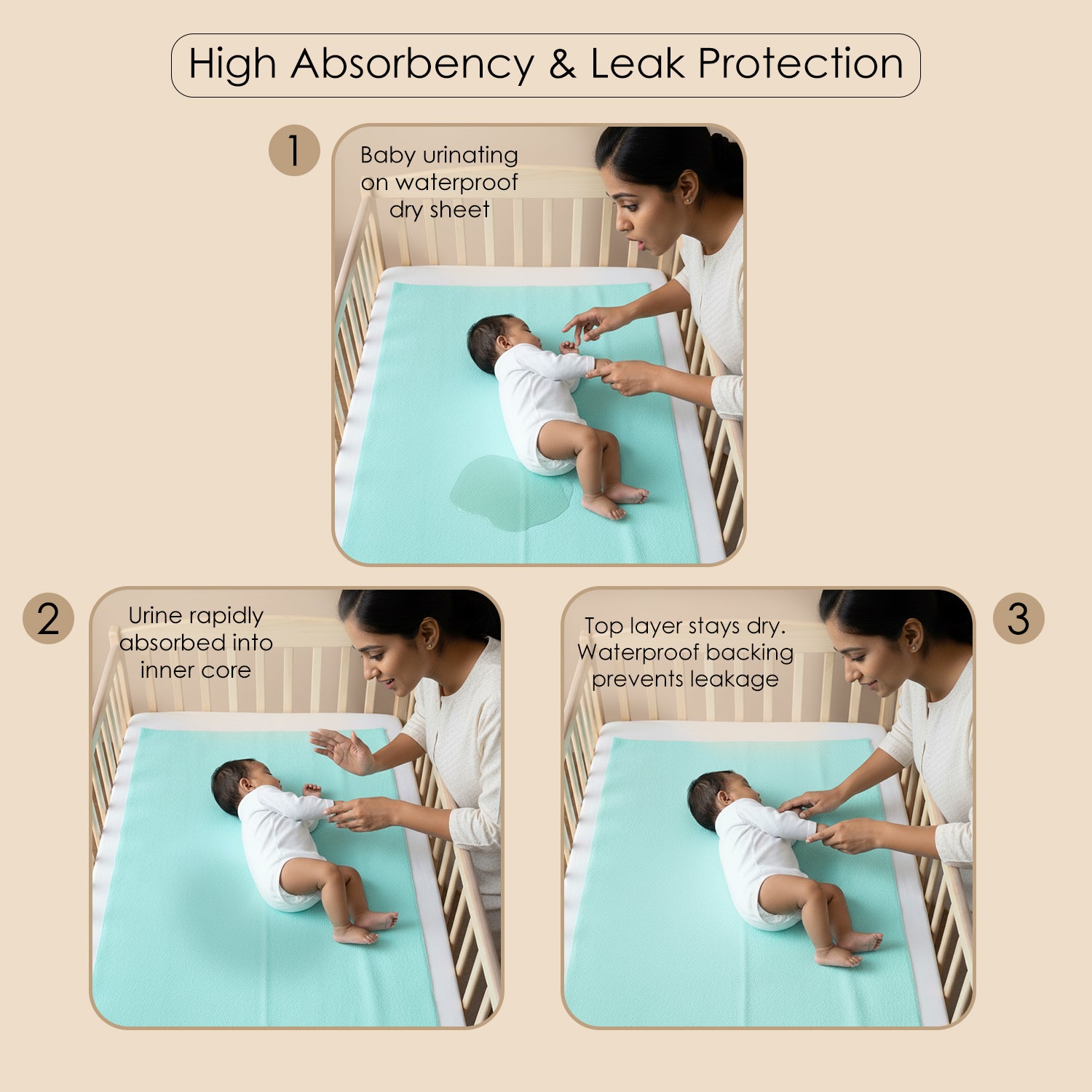 Baby Moo Plain Changeable Dry Sheet Water-resistant Bed Protector - Sea Green