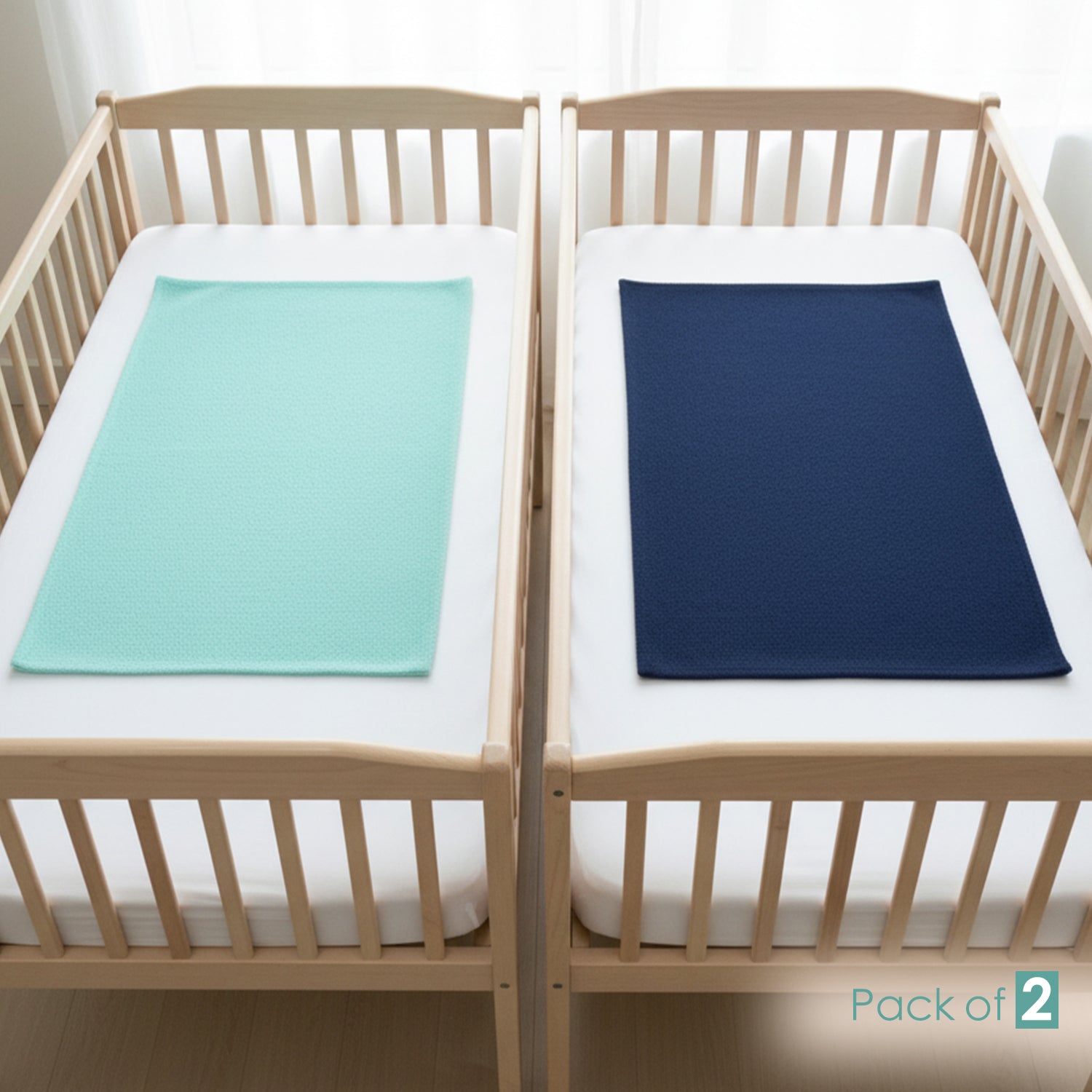 Baby Moo Plain Changeable Dry Sheet Water-resistant Bed Protector Pack Of 2 - Sea Green, Navy Blue