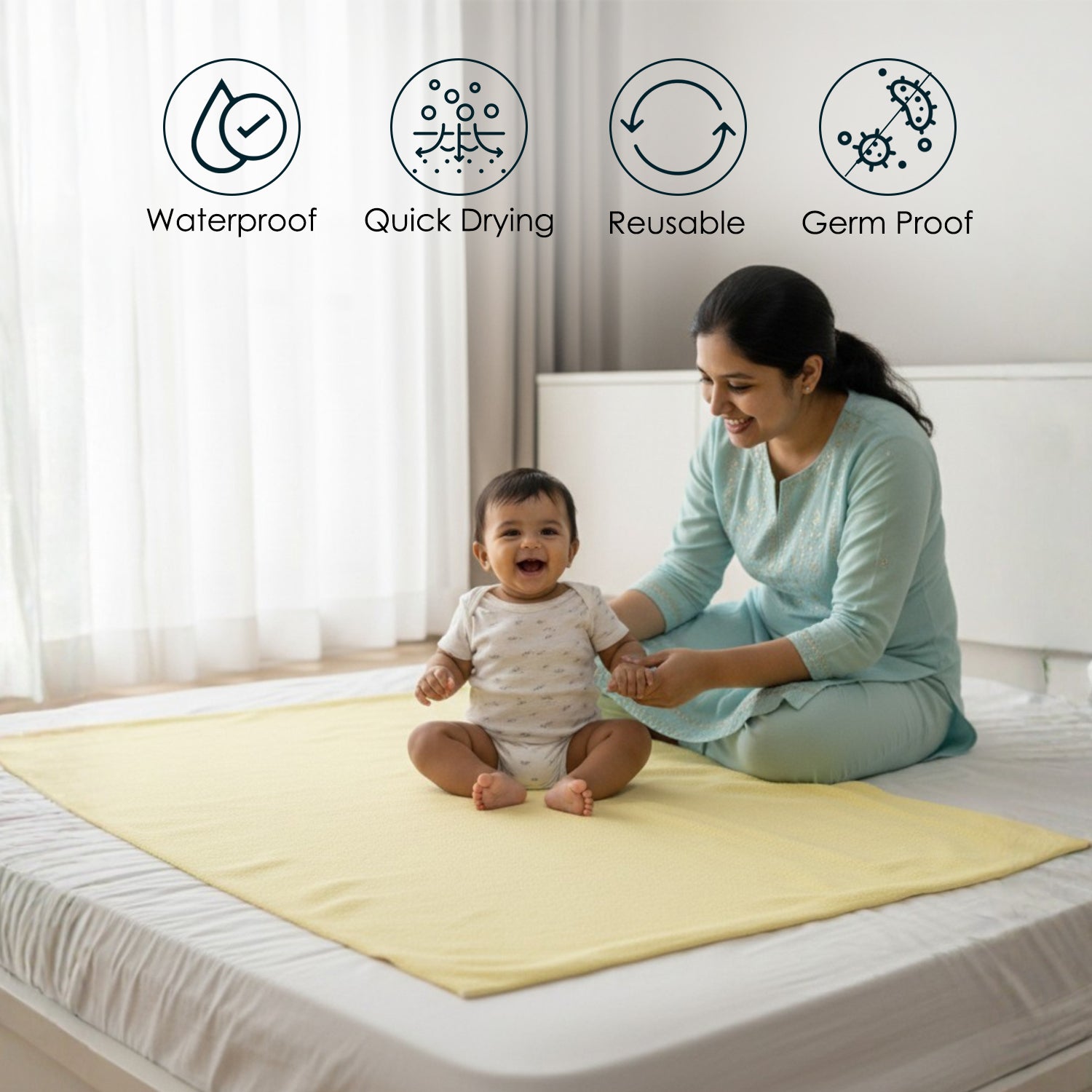 Baby Moo Plain Changeable Dry Sheet Water-resistant Bed Protector Pack Of 2 - Yellow, Brown