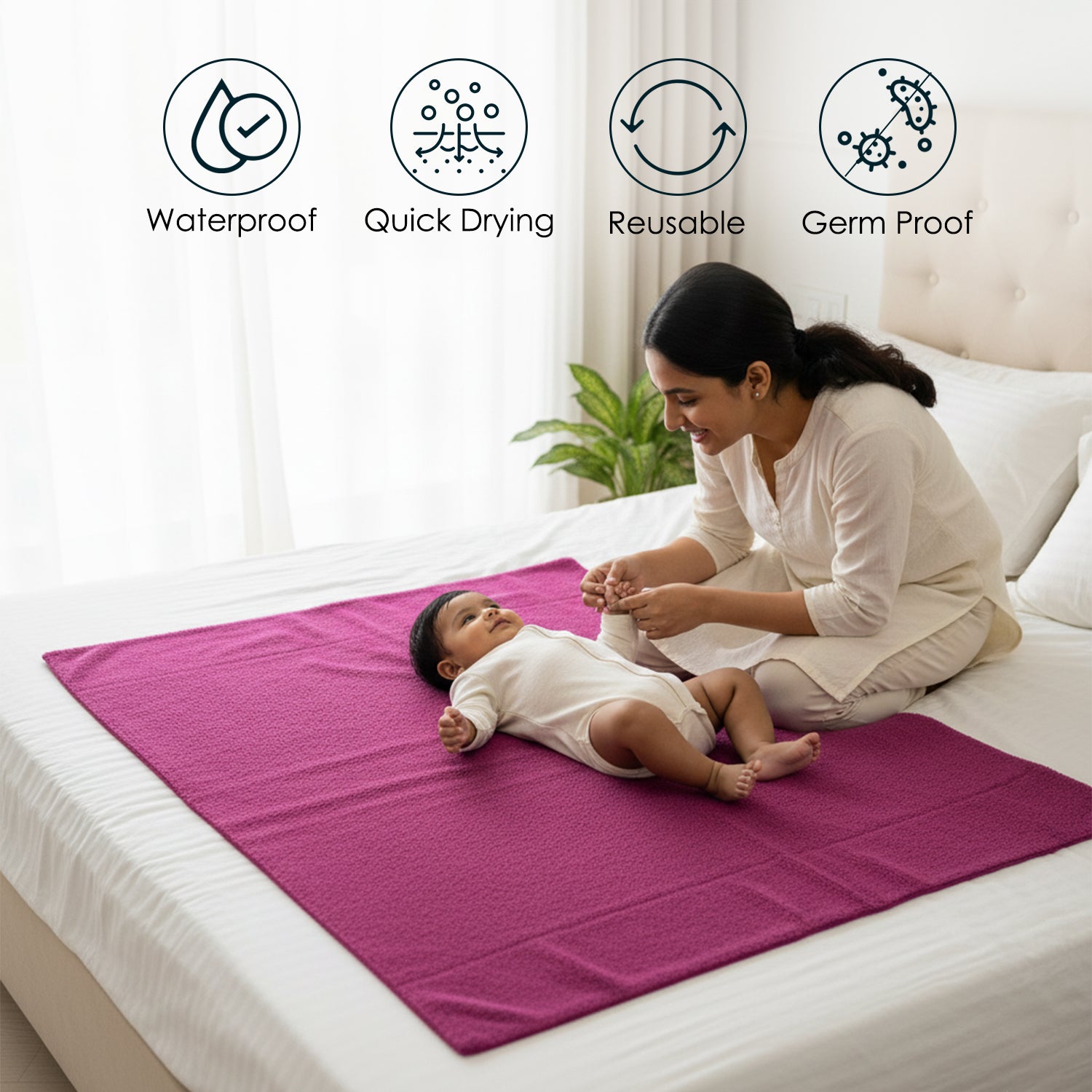 Baby Moo Plain Changeable Dry Sheet Water-resistant Bed Protector Pack Of 3 - Dark Pink, Yellow And Burgundy