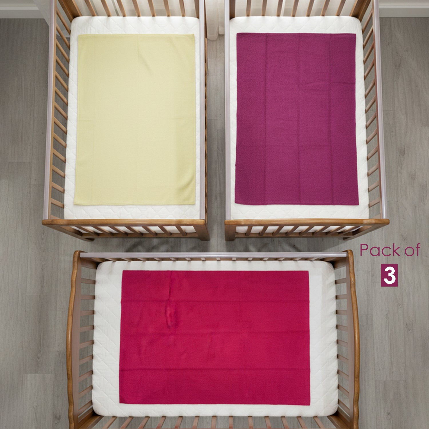 Baby Moo Plain Changeable Dry Sheet Water-resistant Bed Protector Pack Of 3 - Dark Pink, Yellow And Burgundy