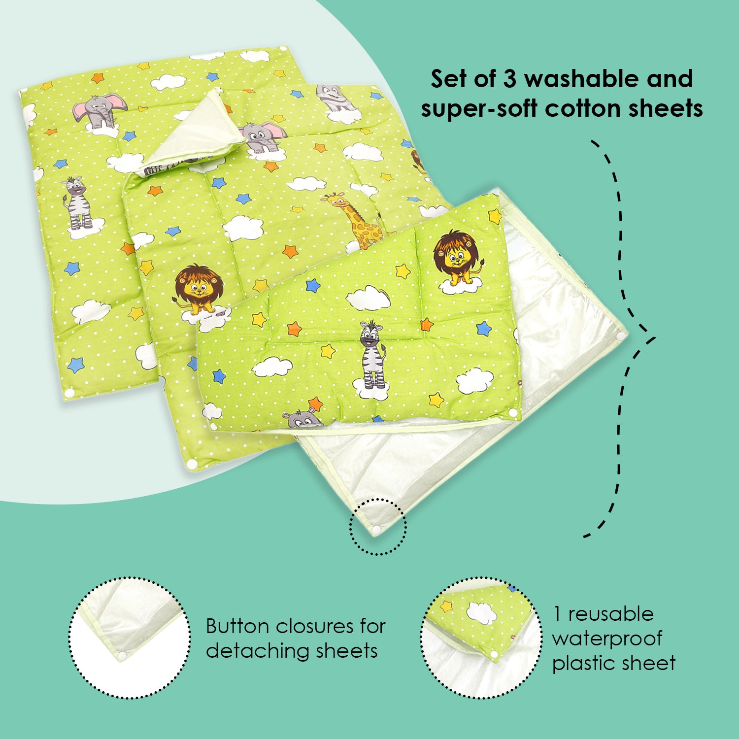 Waterproof Changing Sheet Set Fun In The Jungle Green