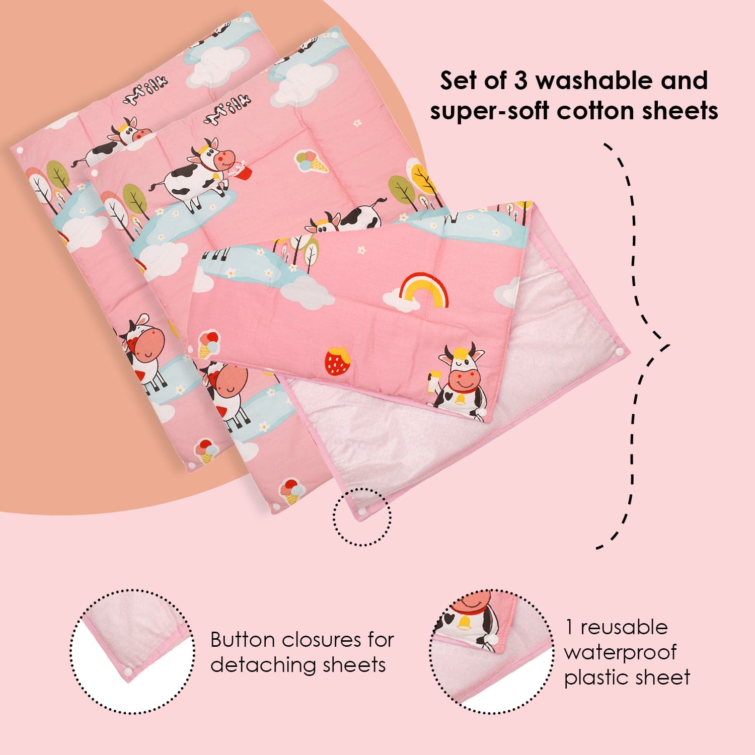 Waterproof Changing Sheet Set Milkaholic Peach