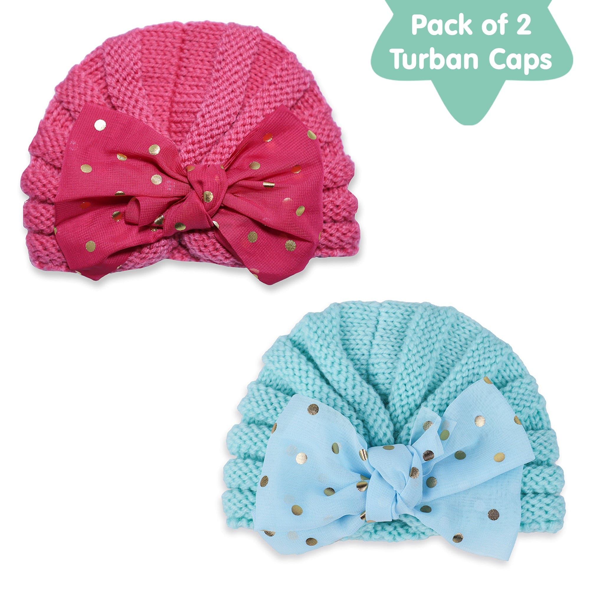 Baby Moo Partywear Sequence Bow 2 Pack Turban Caps - Pink And Blue