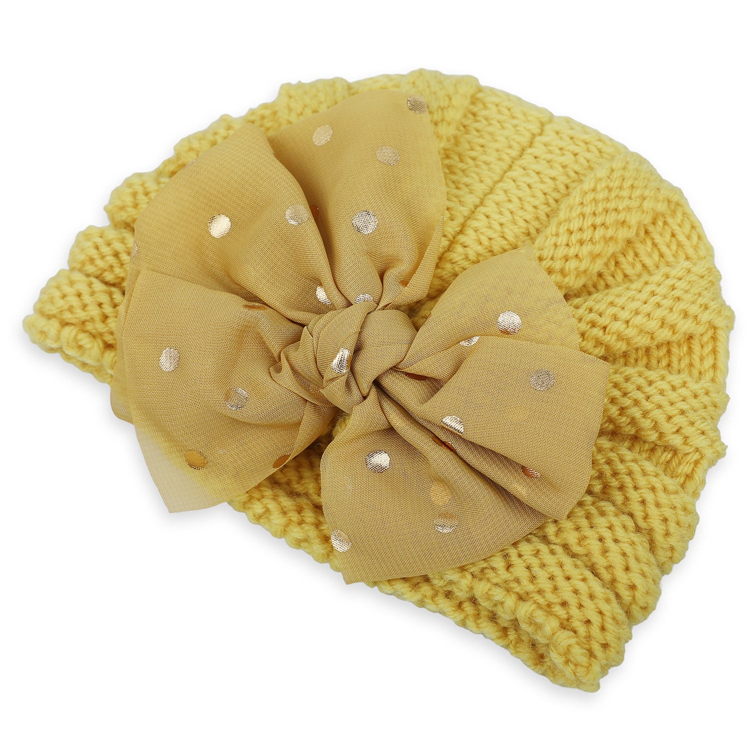 Baby Moo Partywear Sequence Bow 2 Pack Turban Caps - Peach And Yellow - Baby Moo