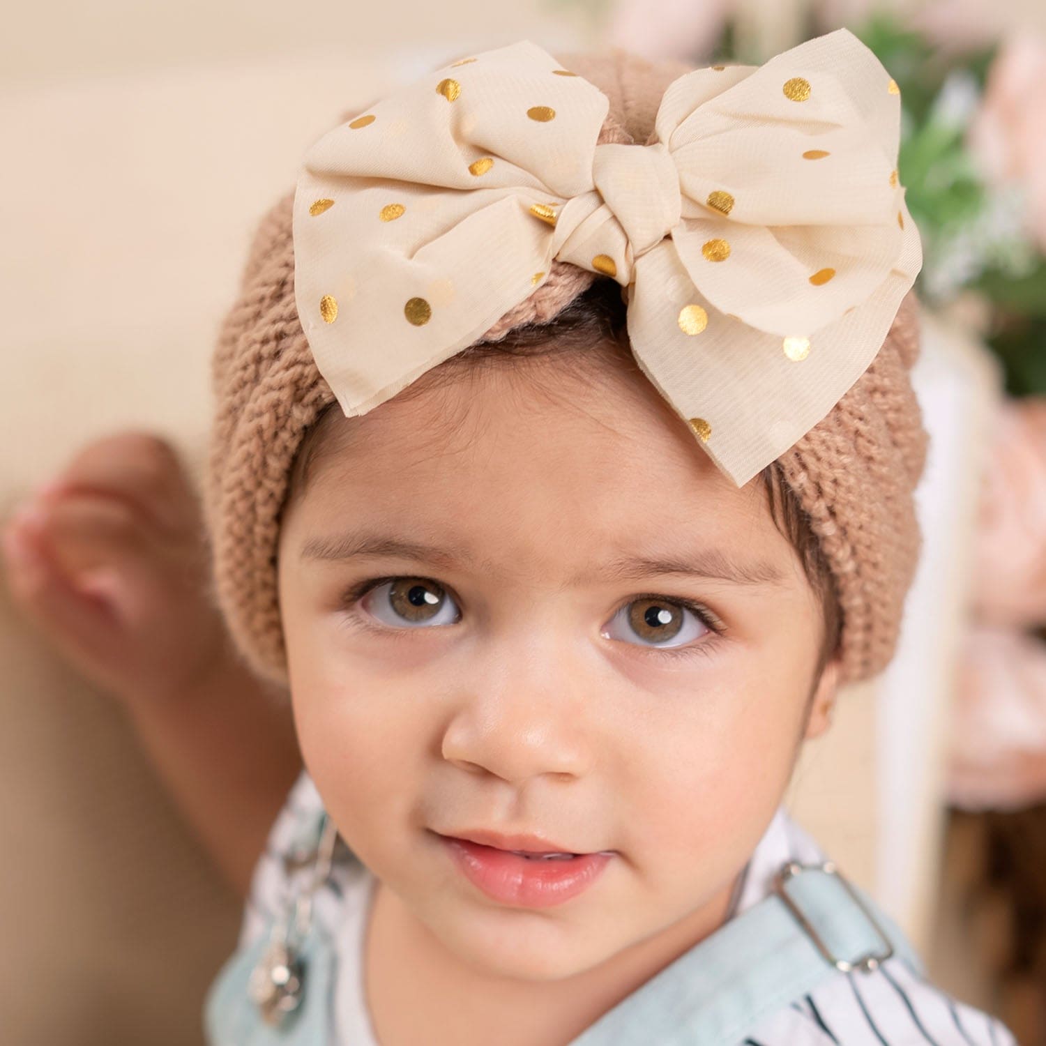 Baby Moo Partywear Sequence Bow 2 Pack Turban Caps - Brown And Navy Blue