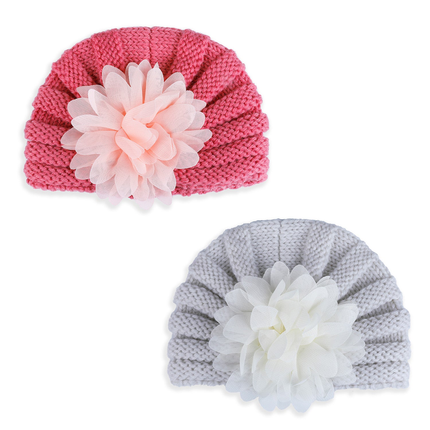 Baby Moo Floral Petals 2 Pack Turban Caps - Pink And White - Baby Moo