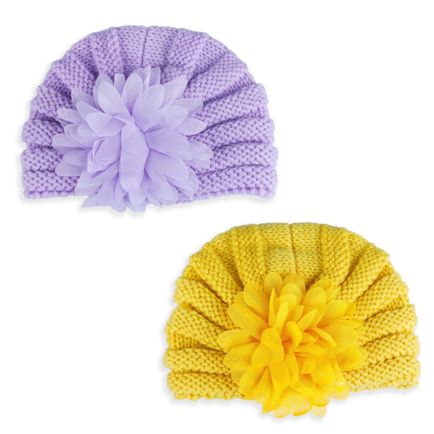Baby Moo Floral Petals 2 Pack Turban Caps - Lilac And Yellow - Baby Moo